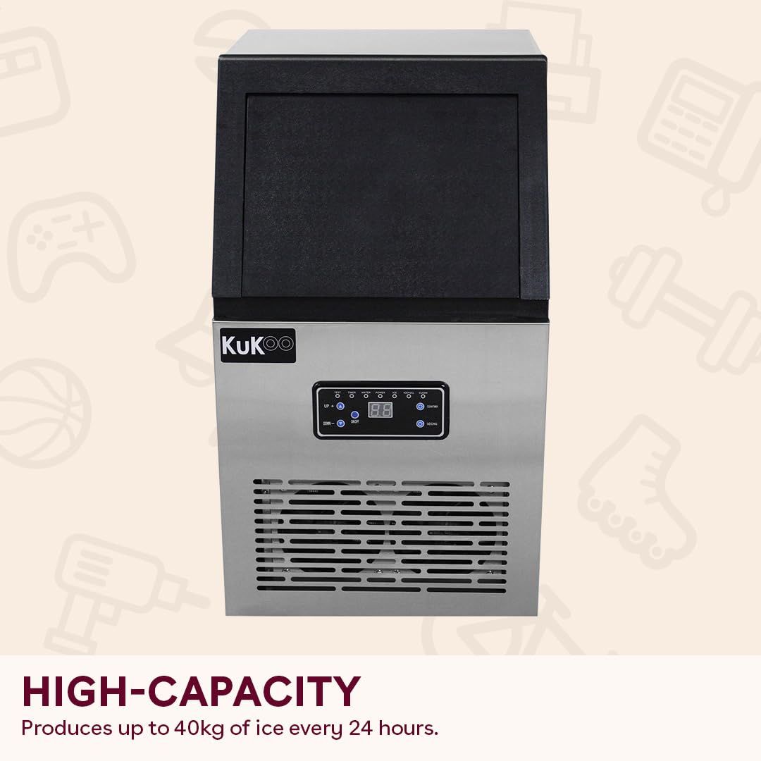 40kg/24H Commercial Ice Maker Machine with Cleaning Function, Ice Crusher and Scoop