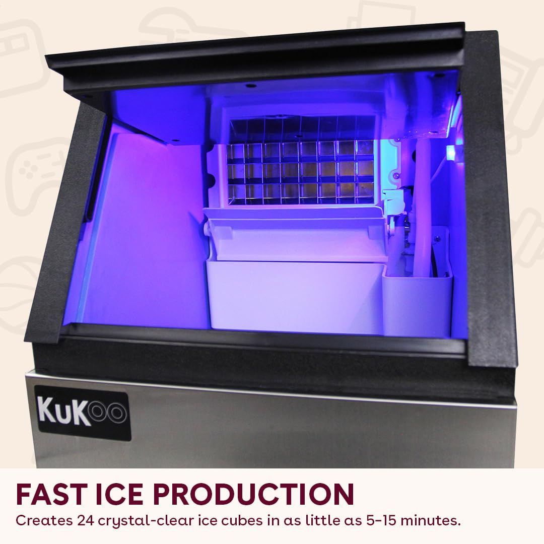 40kg/24H Commercial Ice Maker Machine with Cleaning Function, Ice Crusher and Scoop