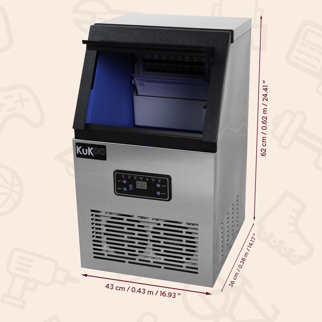 40kg/24H Commercial Ice Maker Machine with Cleaning Function, Ice Crusher and Scoop
