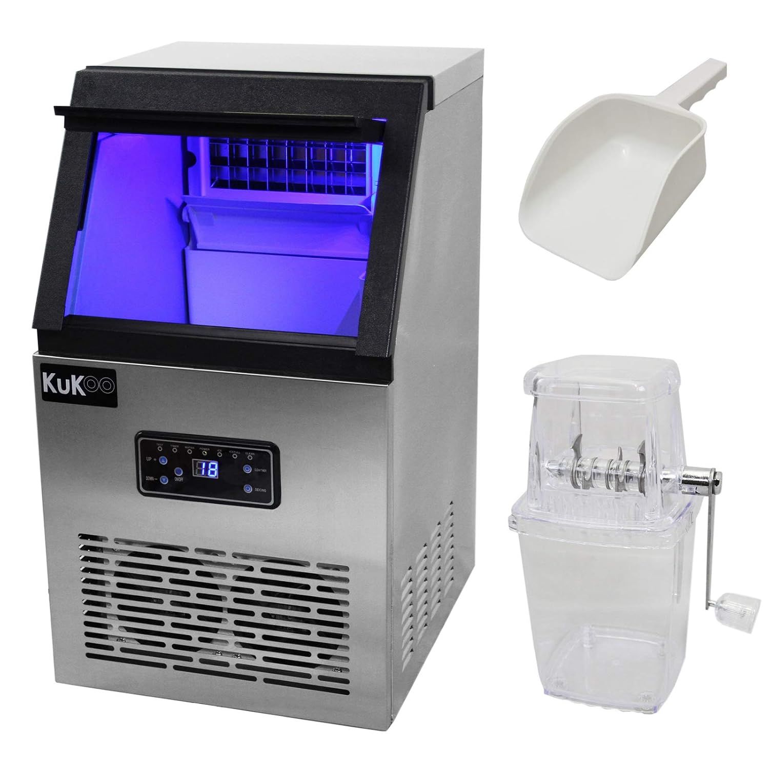 40kg/24H Commercial Ice Maker Machine with Cleaning Function, Ice Crusher and Scoop