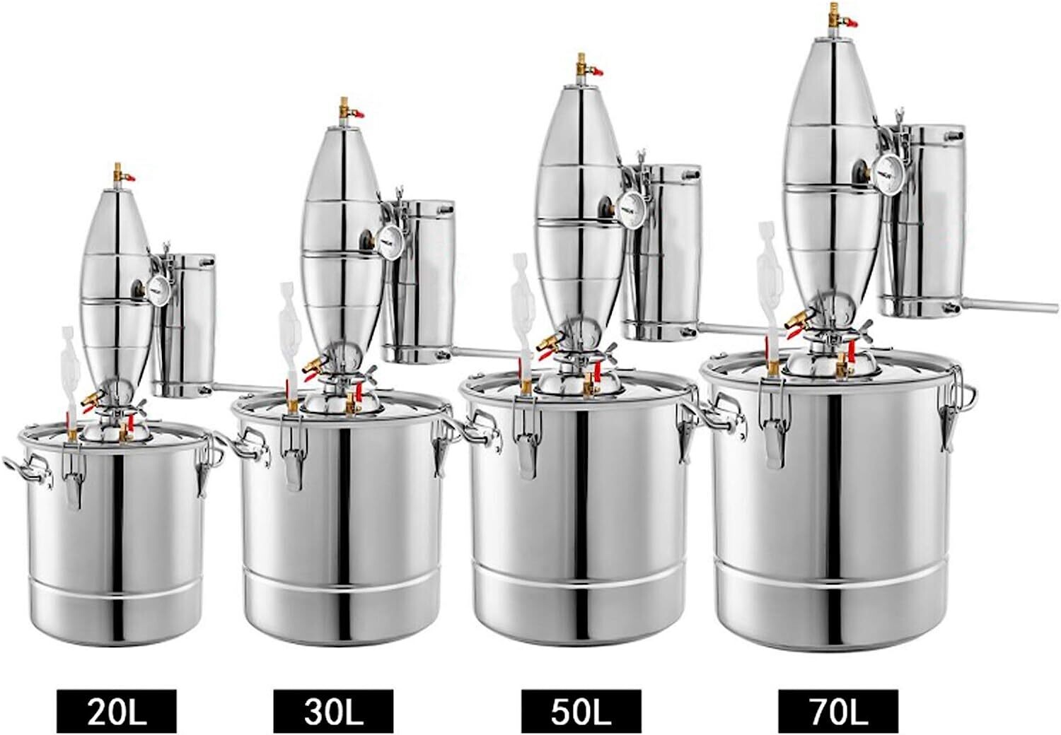 20L/30L/50L/70L  - Stainless Steel Water Alcohol Distiller Moonshine Wine Making Boiler Home Kit with Thermometer for Whiskey Brandy Essential Oils