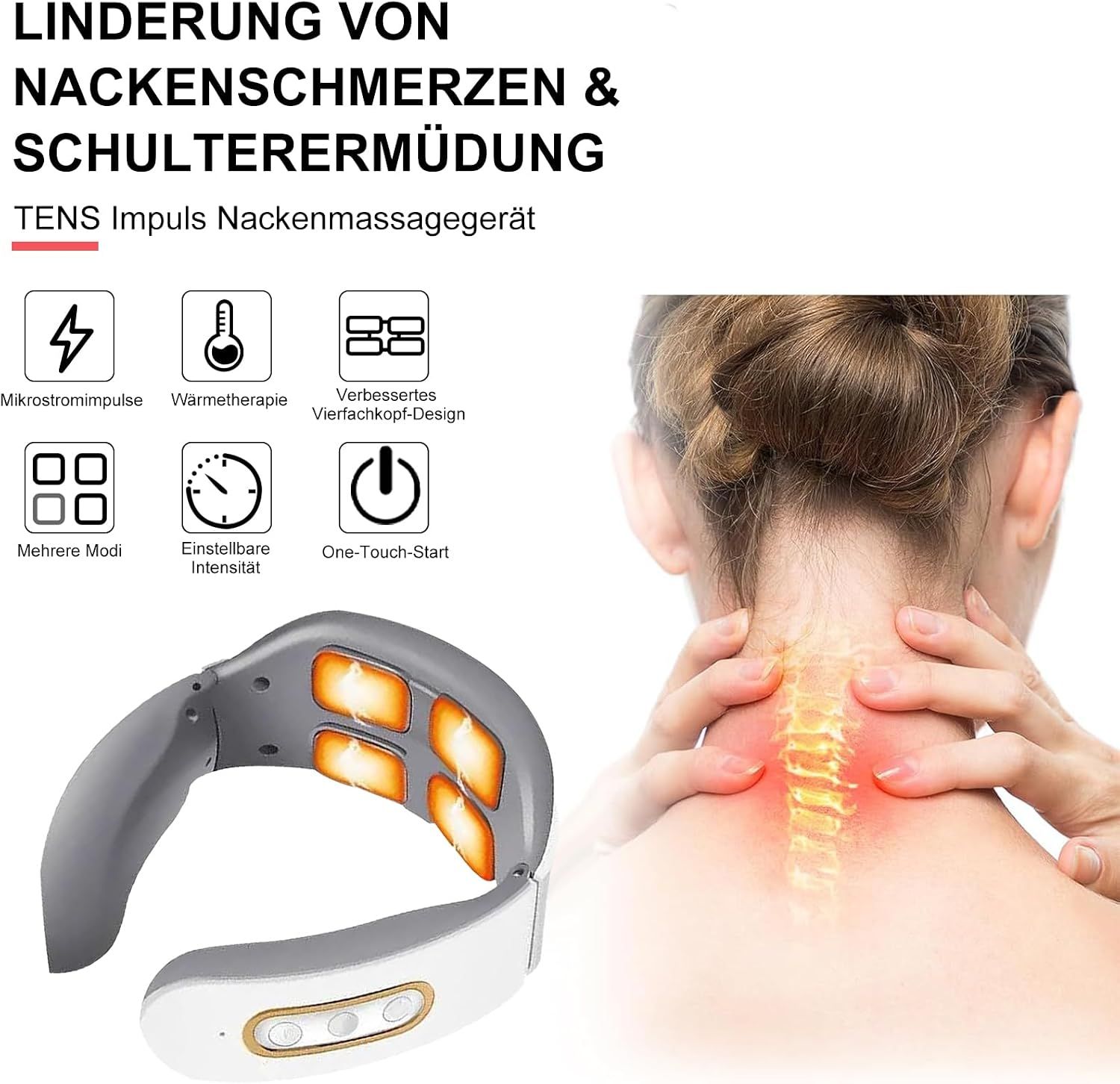 Neck Massager 42°C Heat 6 Modes 9 Intensities