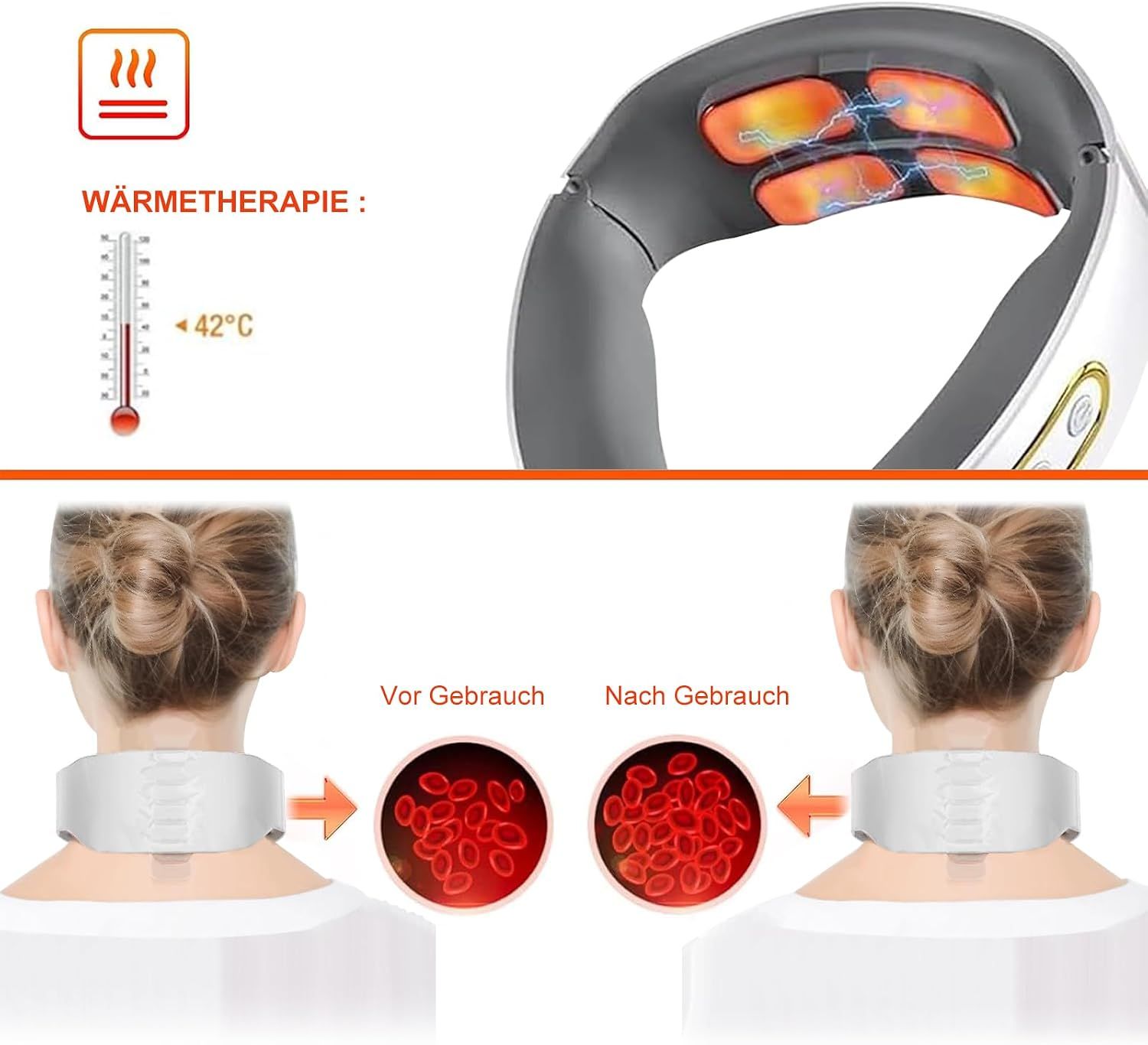 Neck Massager 42°C Heat 6 Modes 9 Intensities