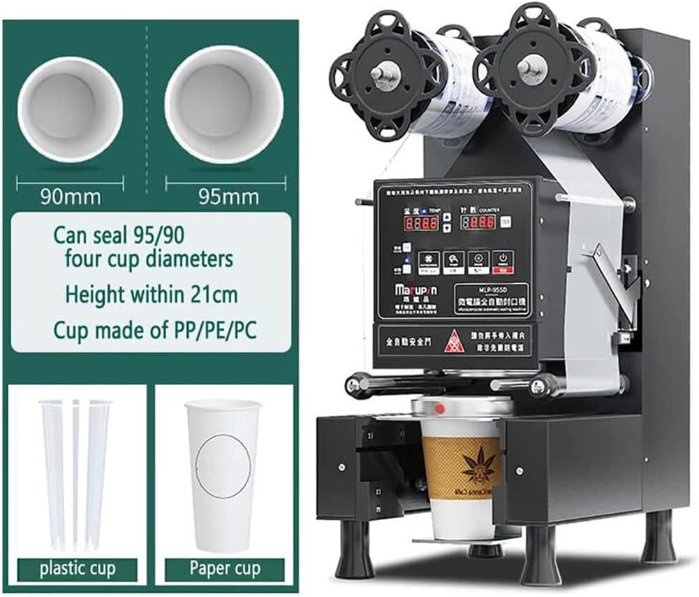 Automatic Cup Sealing Machine 700W, 90/95mm Electric Cup Sealer for Bubble Tea, Milk Tea, Juice &amp; Cold Drinks