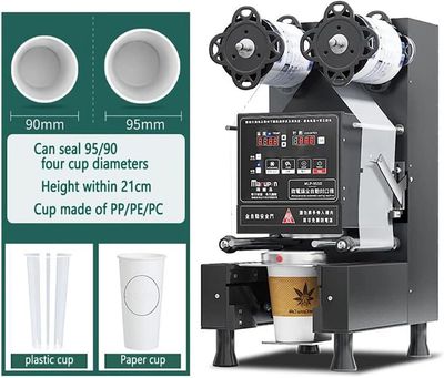 Automatic Cup Sealing Machine 700W, 90/95mm Electric Cup Sealer for Bubble Tea, Milk Tea, Juice &amp; Cold Drinks