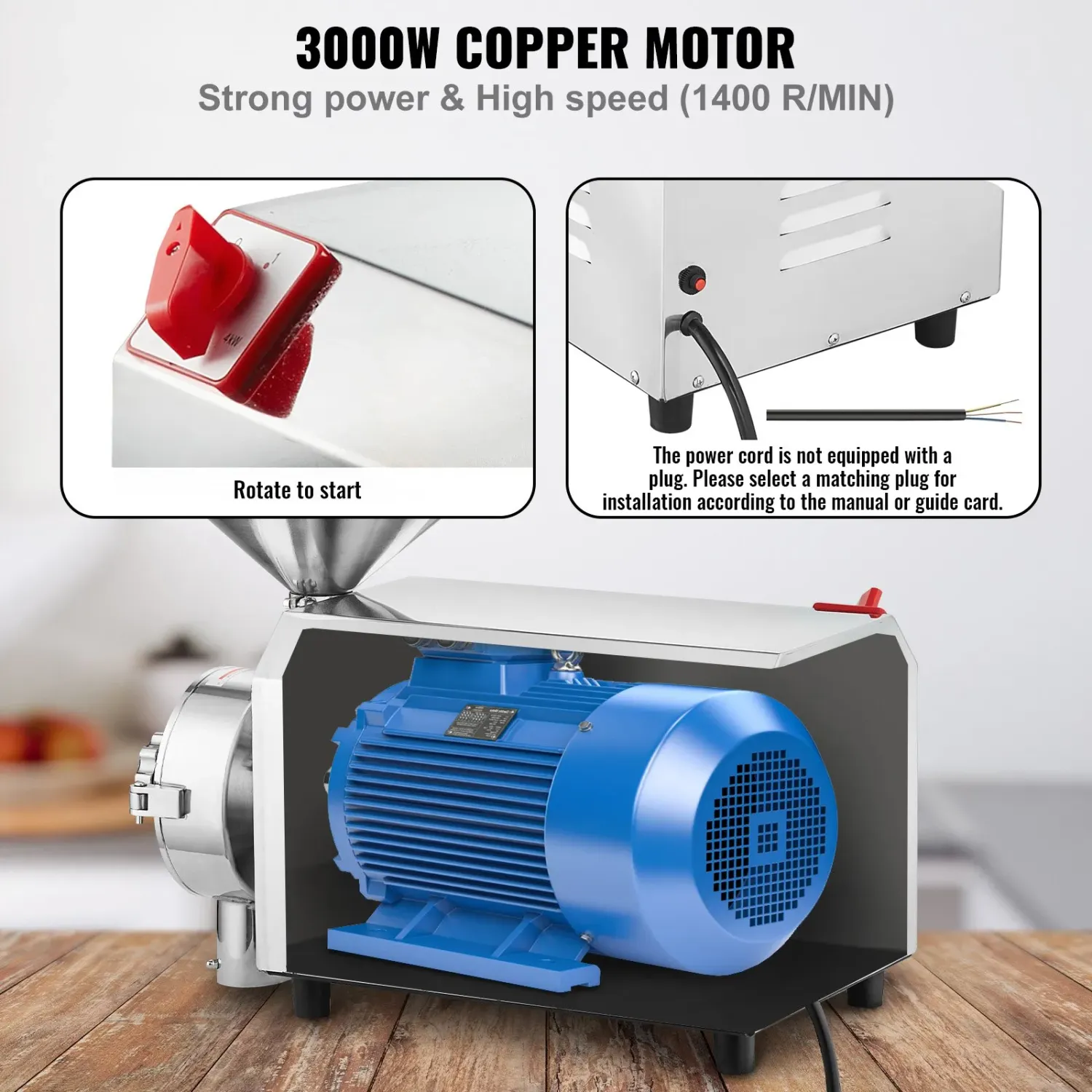 2200W Commercial Grain Grinder Soybean Corn Mill Machine