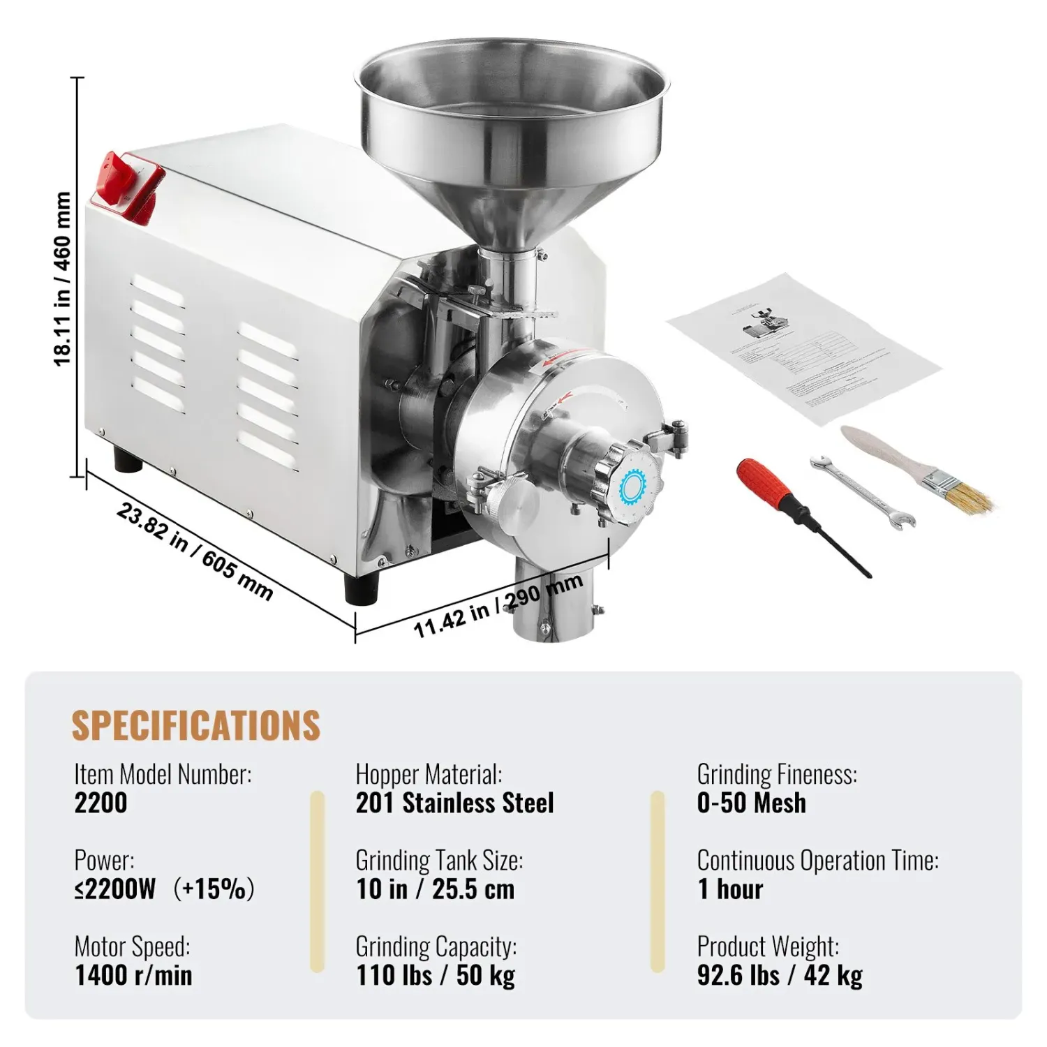 2200W Commercial Grain Grinder Soybean Corn Mill Machine