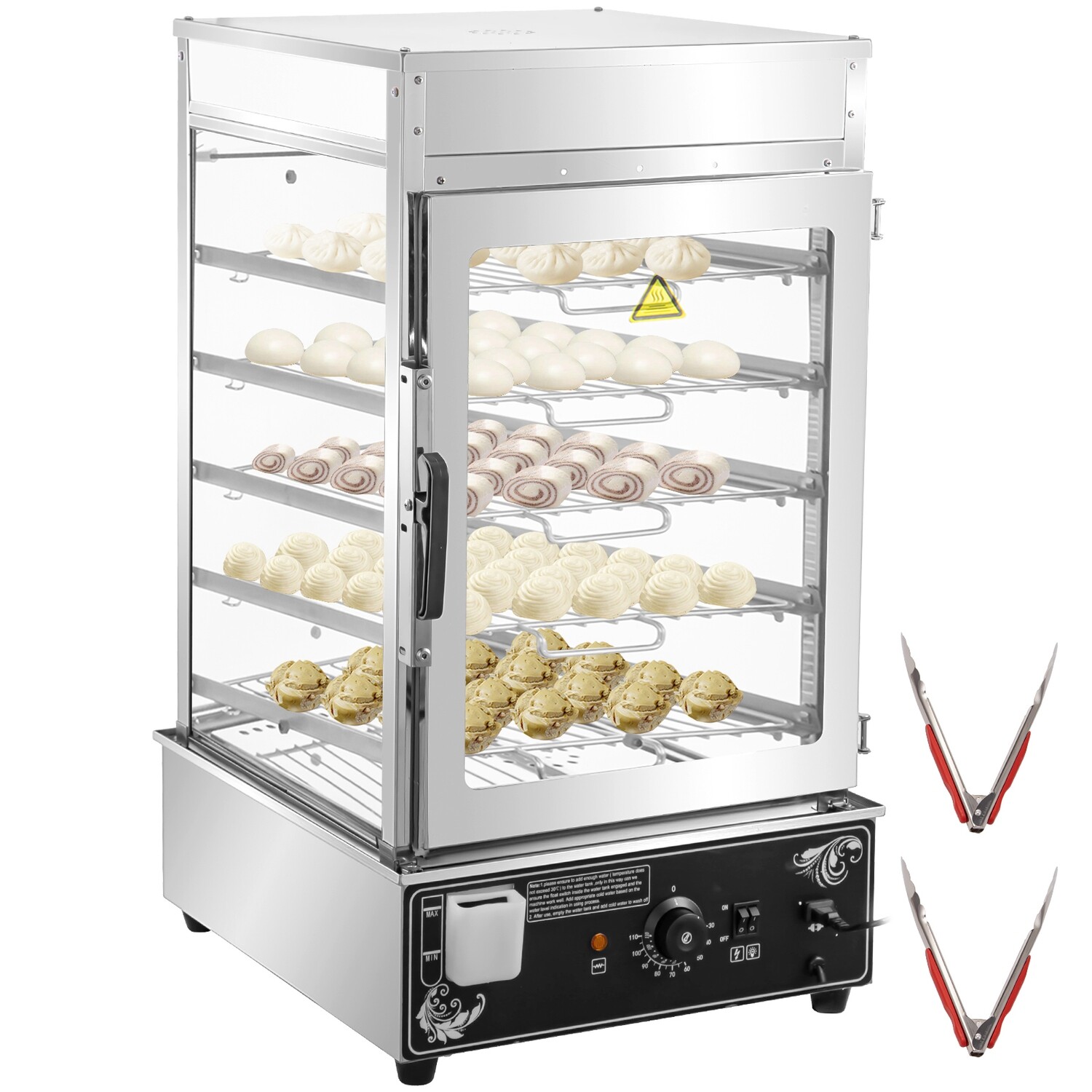 900W Electric Bun Steamer 5-Layer Stainless Steel Food Warmer with Temperature Control