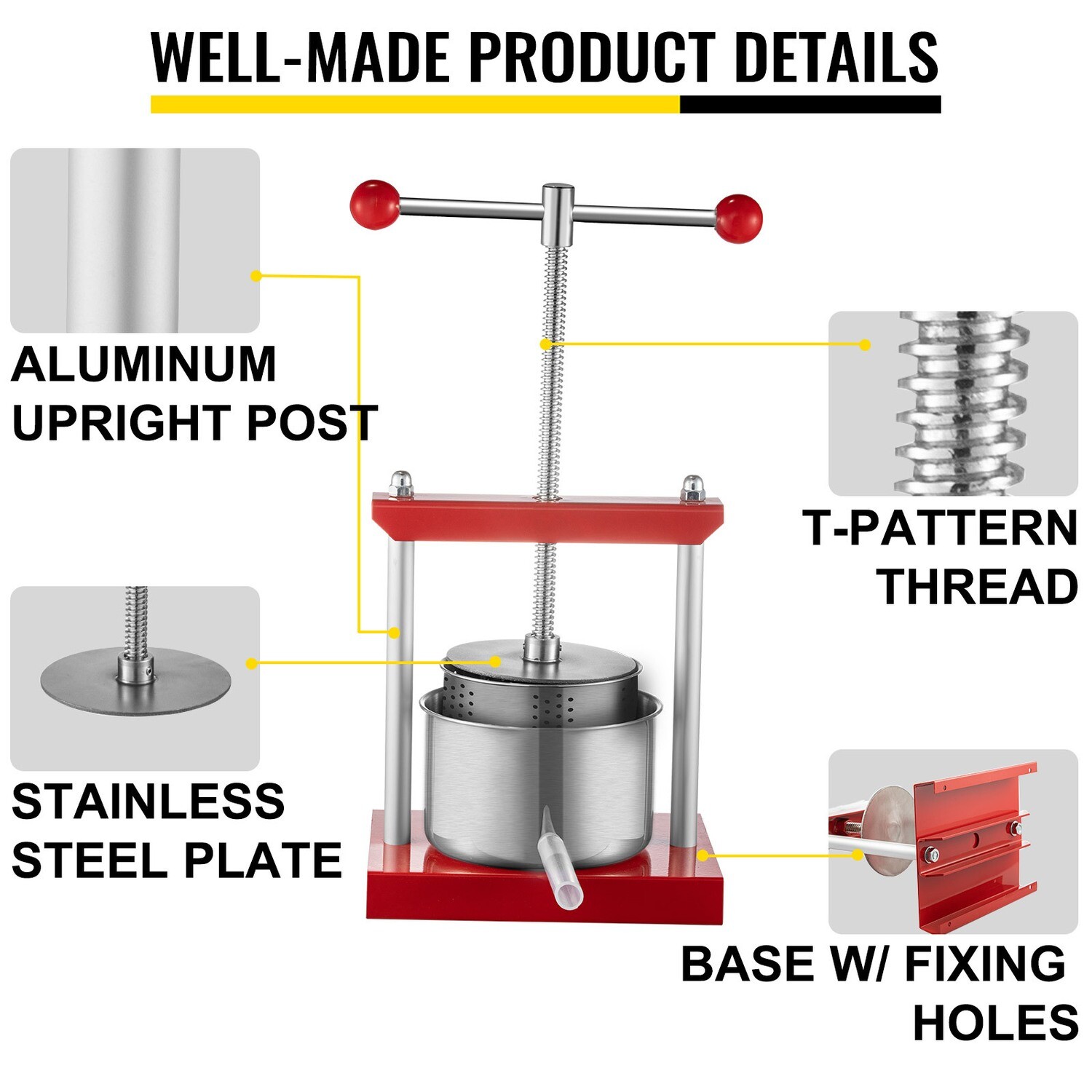 1.65L Grape Press for Wine Making - Compact Dual Stainless Steel Barrel Design for Pressing Cheese, Fruits, Vegetables, and Tinctures - Durable Home and Small Batch Production Tool