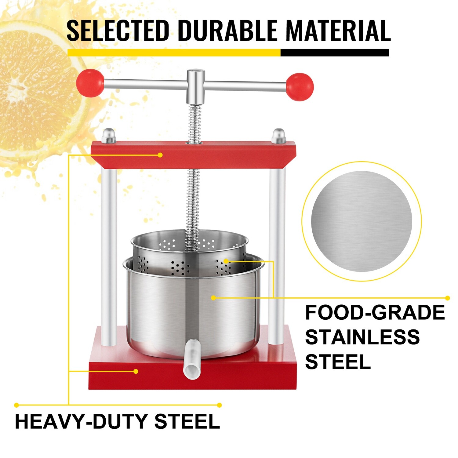 1.65L Grape Press for Wine Making - Compact Dual Stainless Steel Barrel Design for Pressing Cheese, Fruits, Vegetables, and Tinctures - Durable Home and Small Batch Production Tool
