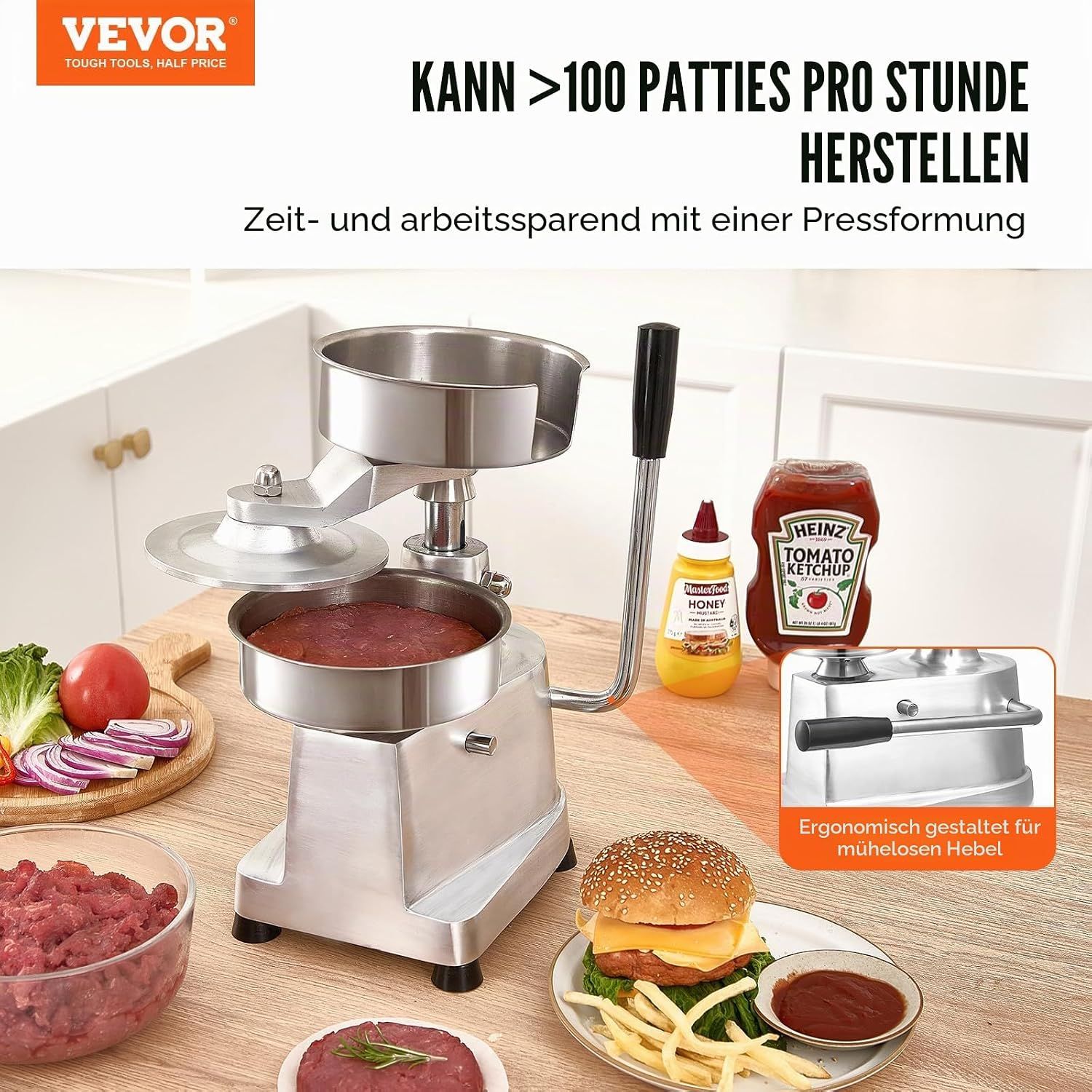 Commercial 150mm Burger Patty Maker Stainless Steel Burger Press