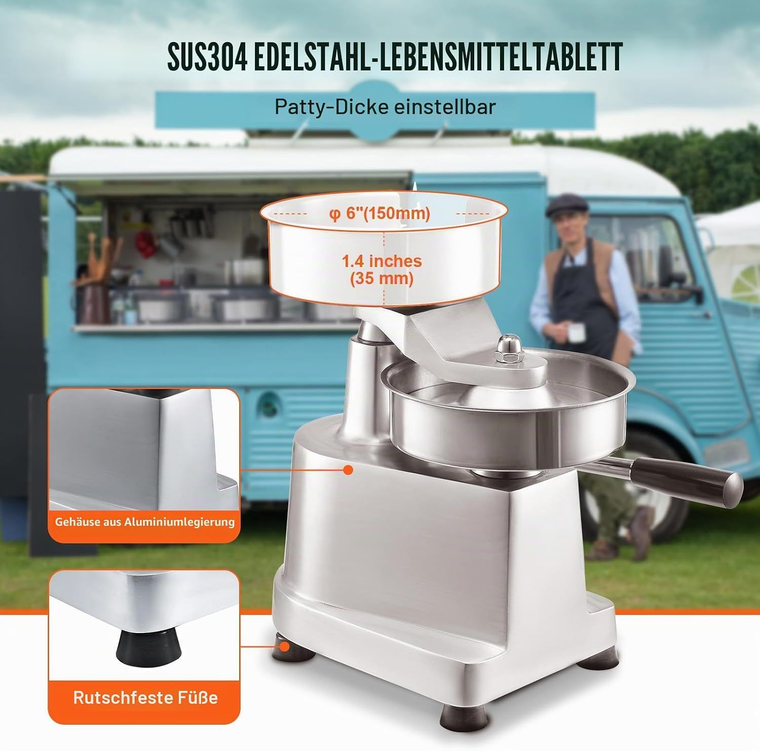 Commercial 150mm Burger Patty Maker Stainless Steel Burger Press
