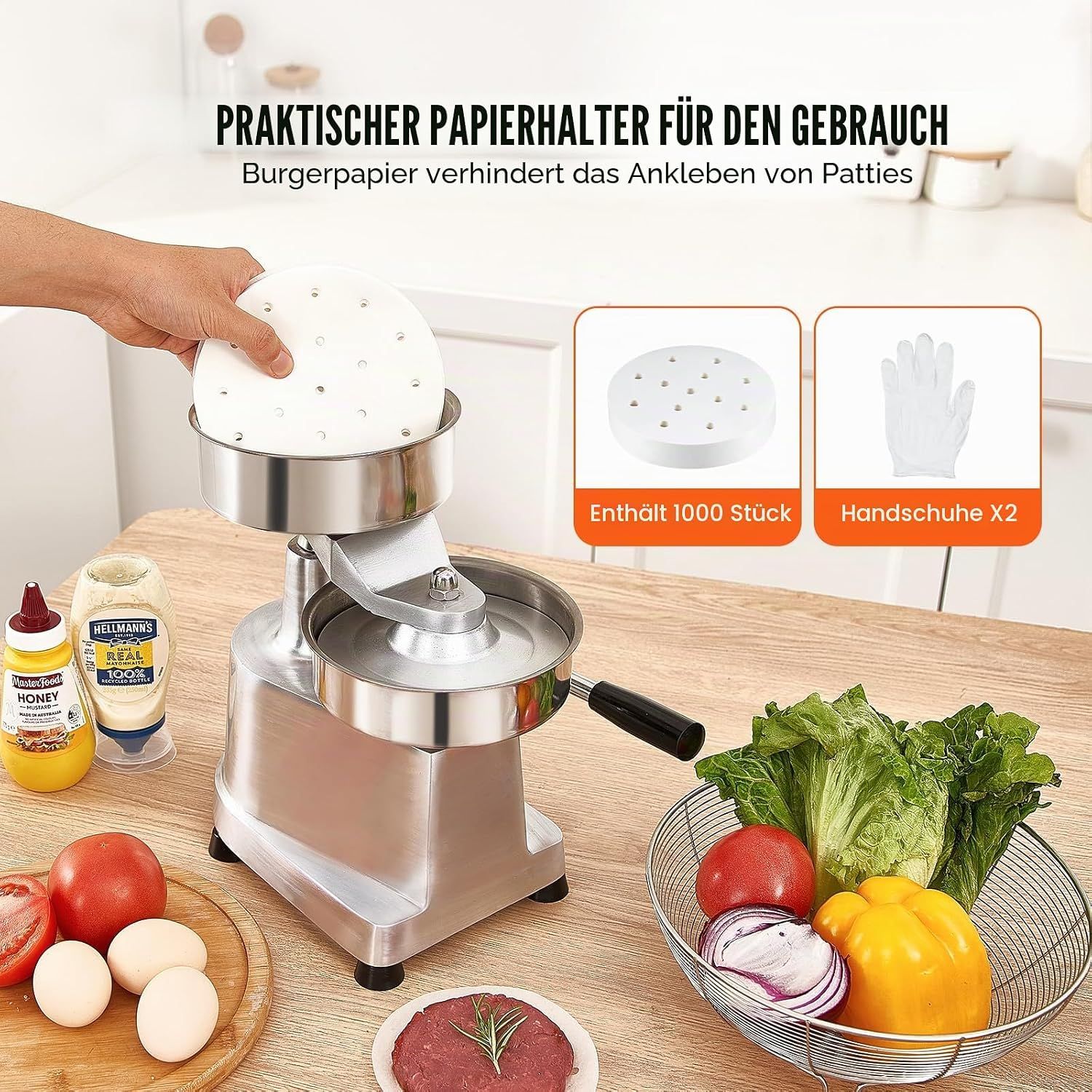 Commercial 150mm Burger Patty Maker Stainless Steel Burger Press