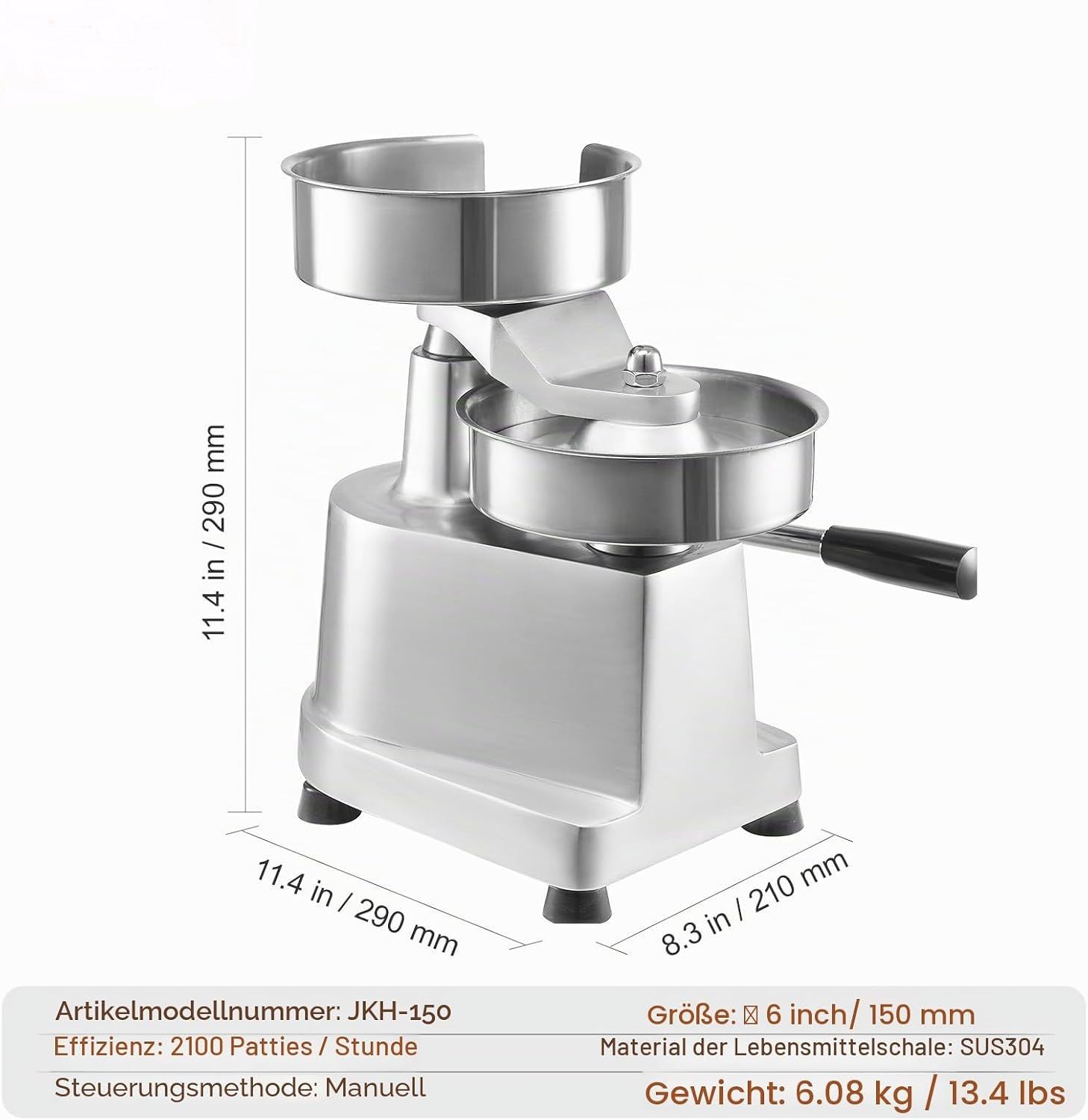 Commercial 150mm Burger Patty Maker Stainless Steel Burger Press
