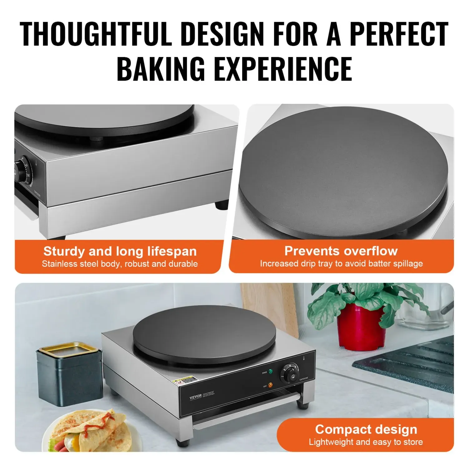 Commercial Electric Crepe Maker 3000W 16 Inch Stainless Steel Nonstick Crepe Machine