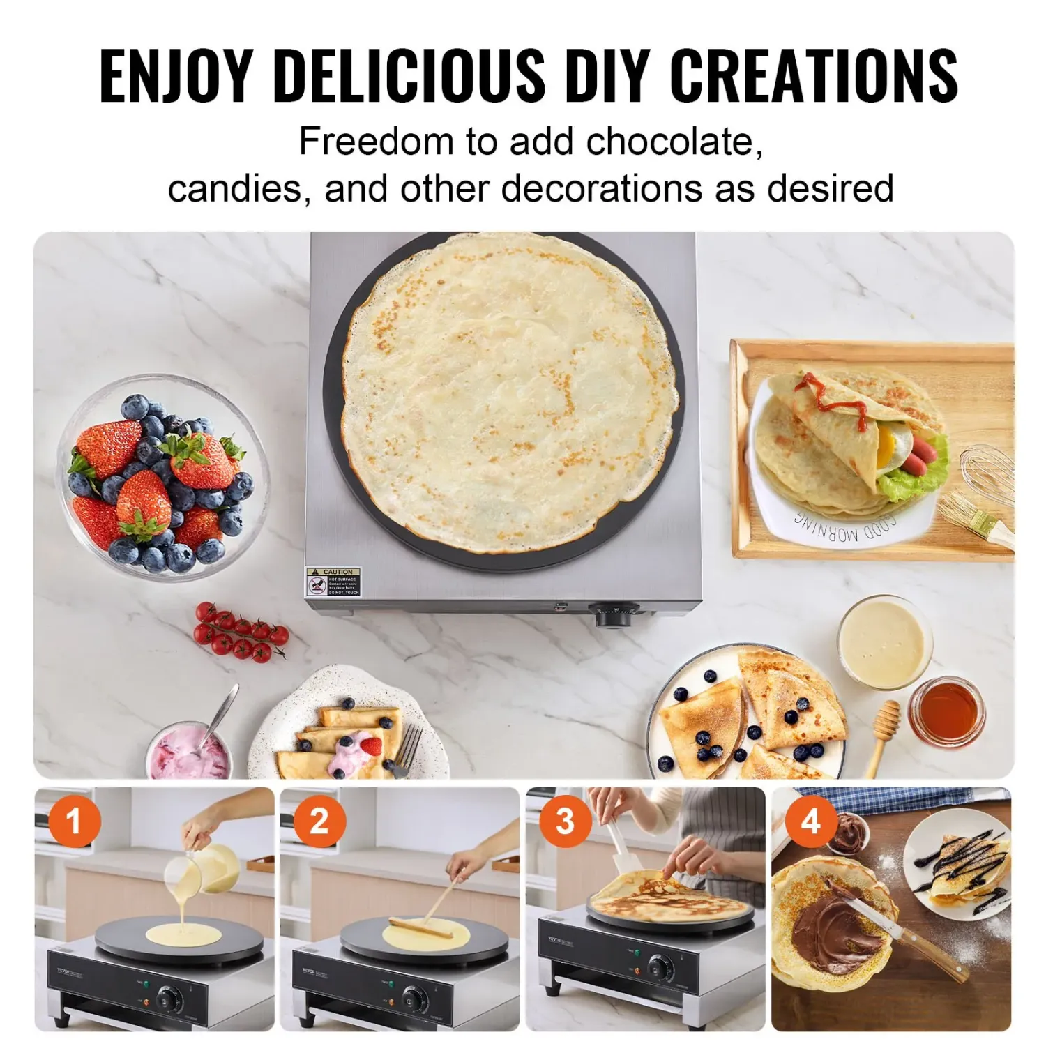 Commercial Electric Crepe Maker 3000W 16 Inch Stainless Steel Nonstick Crepe Machine