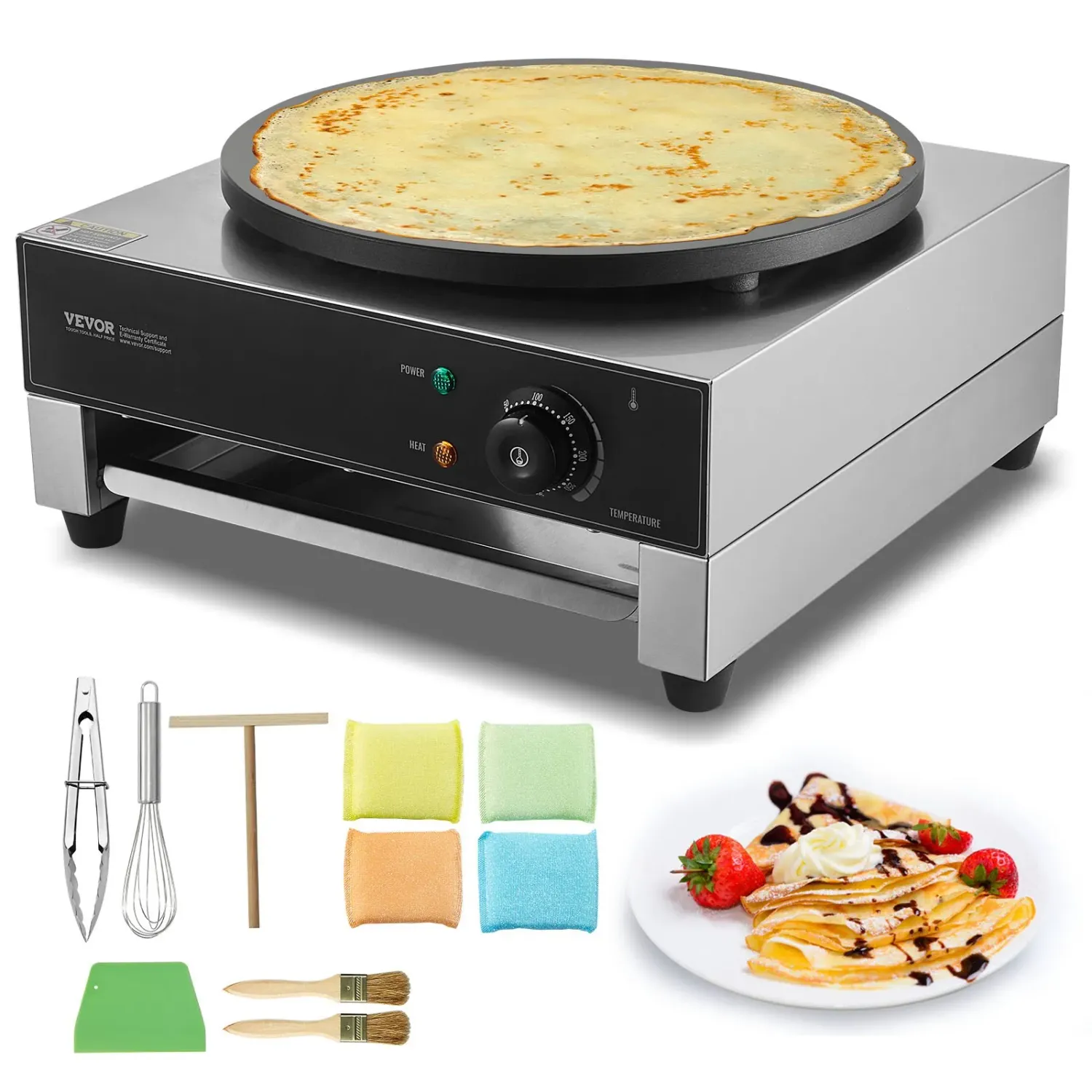 Commercial Electric Crepe Maker 3000W 16 Inch Stainless Steel Nonstick Crepe Machine