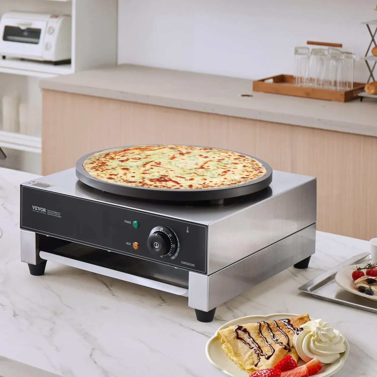 Commercial Electric Crepe Maker 3000W 16 Inch Stainless Steel Nonstick Crepe Machine