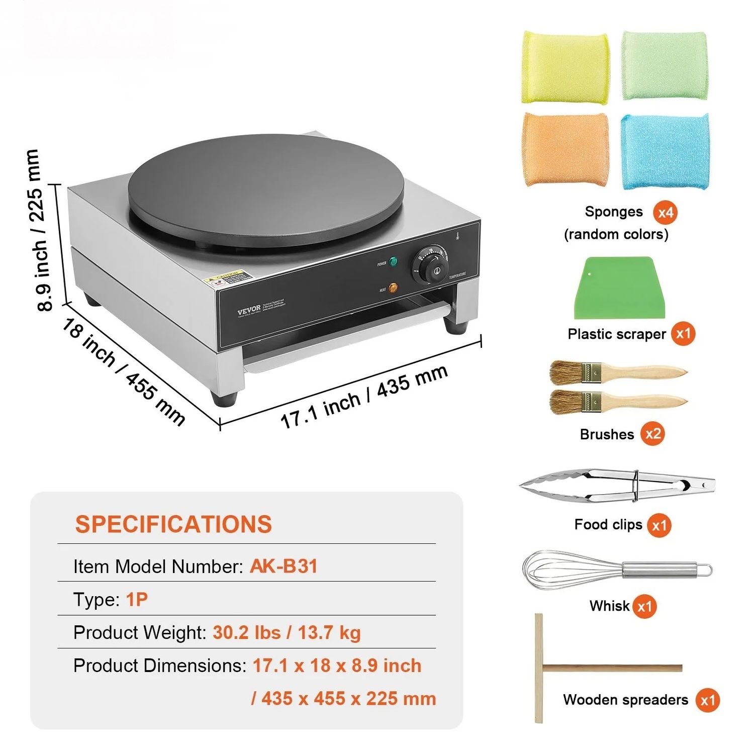 Commercial Electric Crepe Maker 3000W 16 Inch Stainless Steel Nonstick Crepe Machine