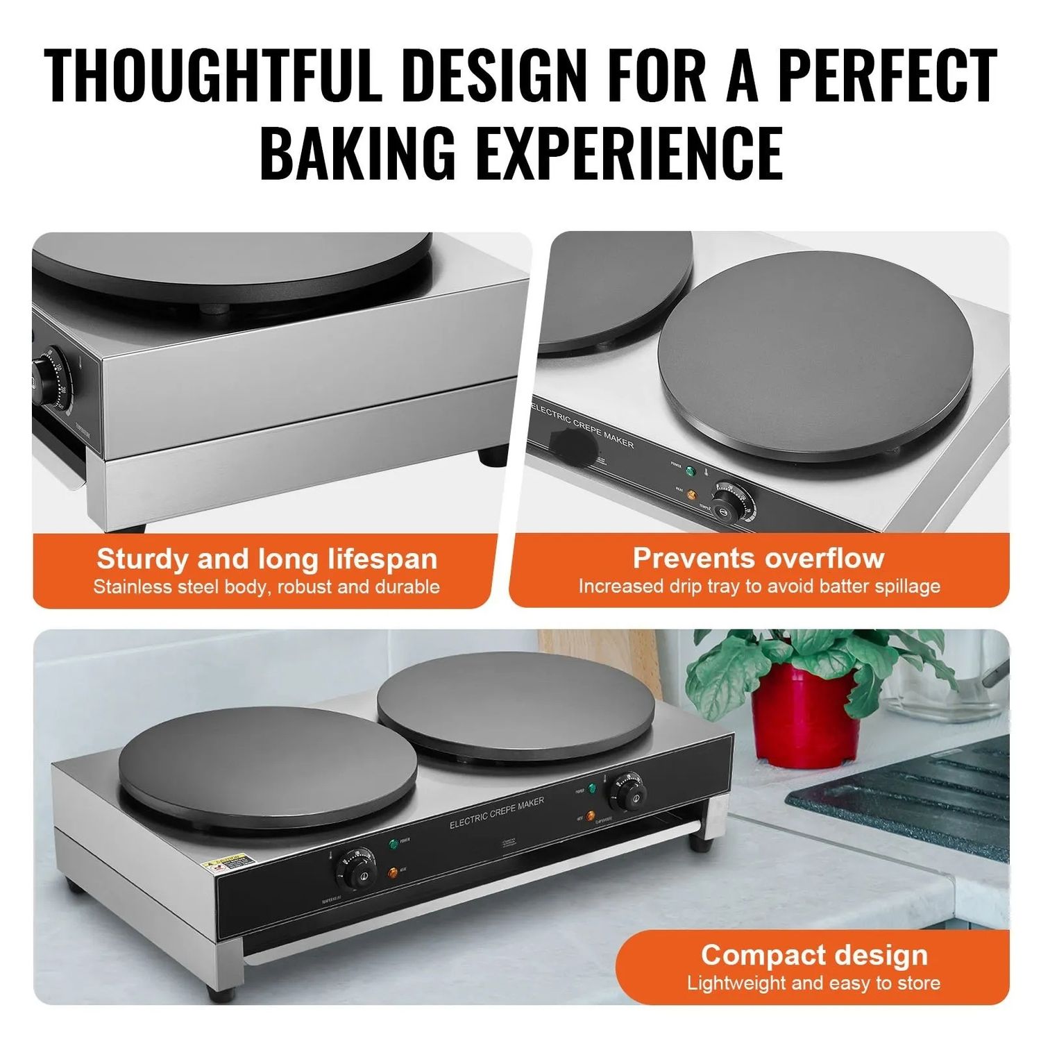Commercial Crepe Maker 16 Inch Double Head 6000W