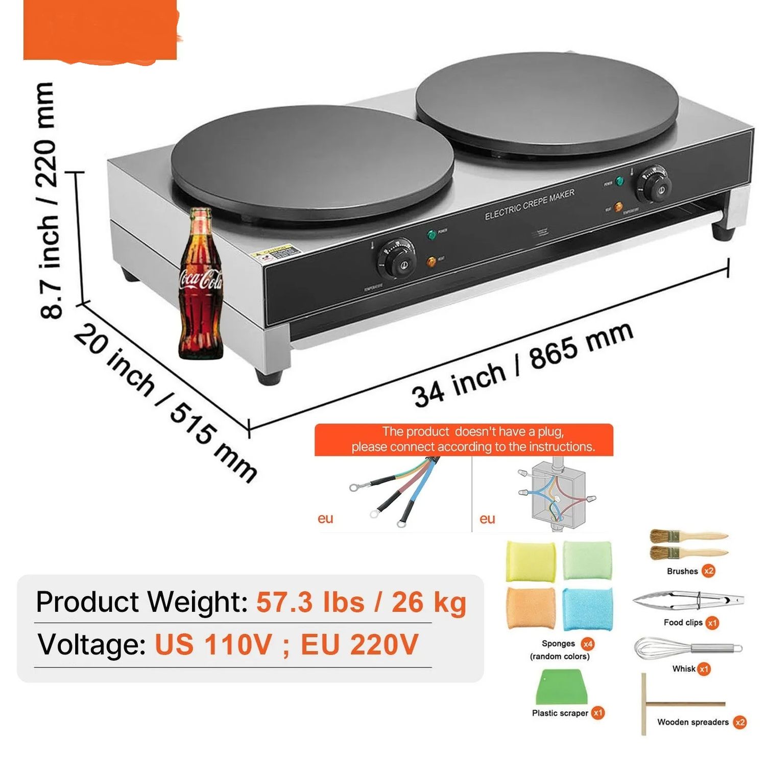 Commercial Crepe Maker 16 Inch Double Head 6000W