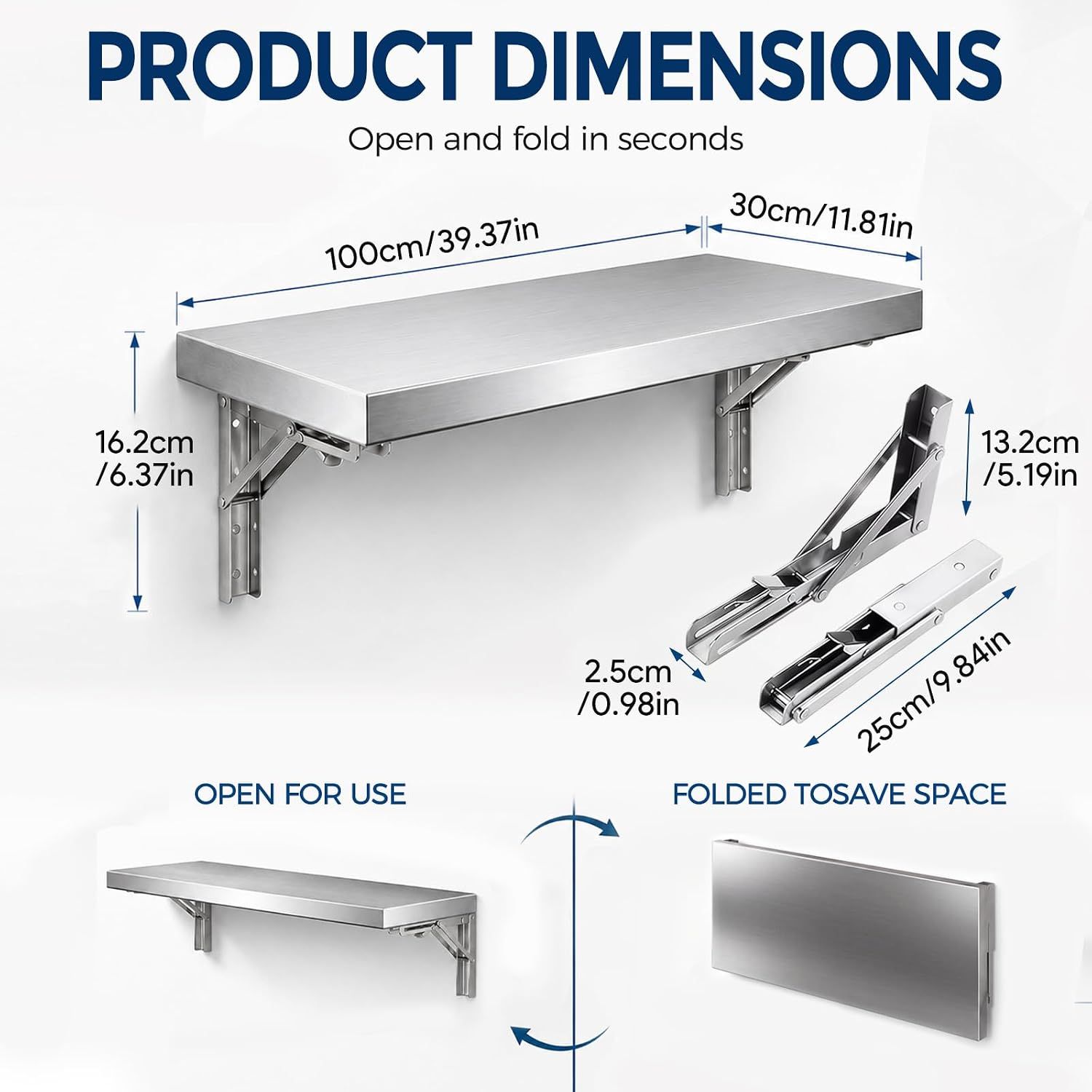 Steel Wall Shelf – 100 x 30cm, Heavy-Duty 40kg Capacity