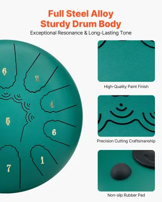 Steel Tongue Drum 11 Notes 25.4cm C Major Rain Drum with Mallets &amp; Music Book