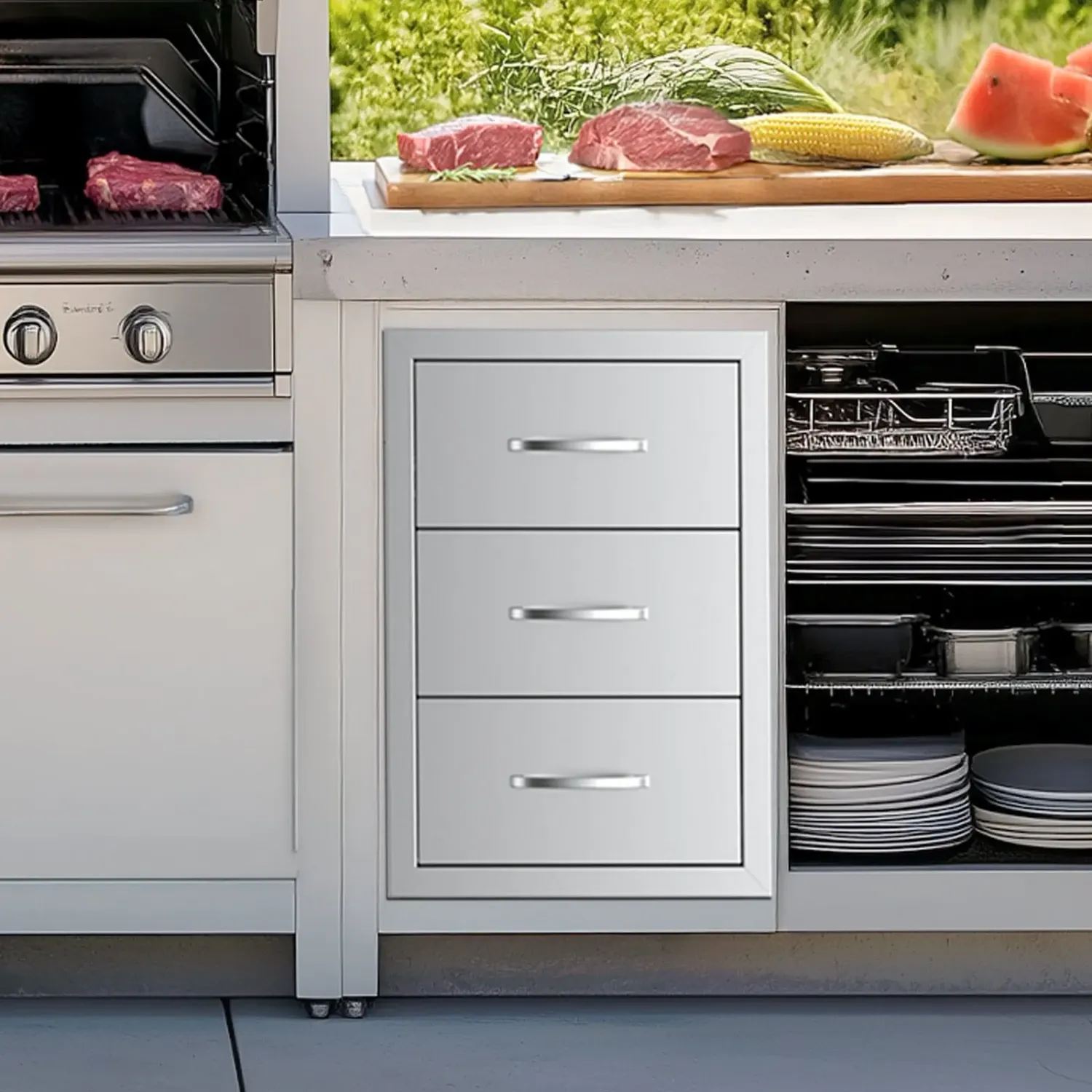 Outdoor Kitchen Drawers Triple BBQ Island  Stainless Steel  Cabinet