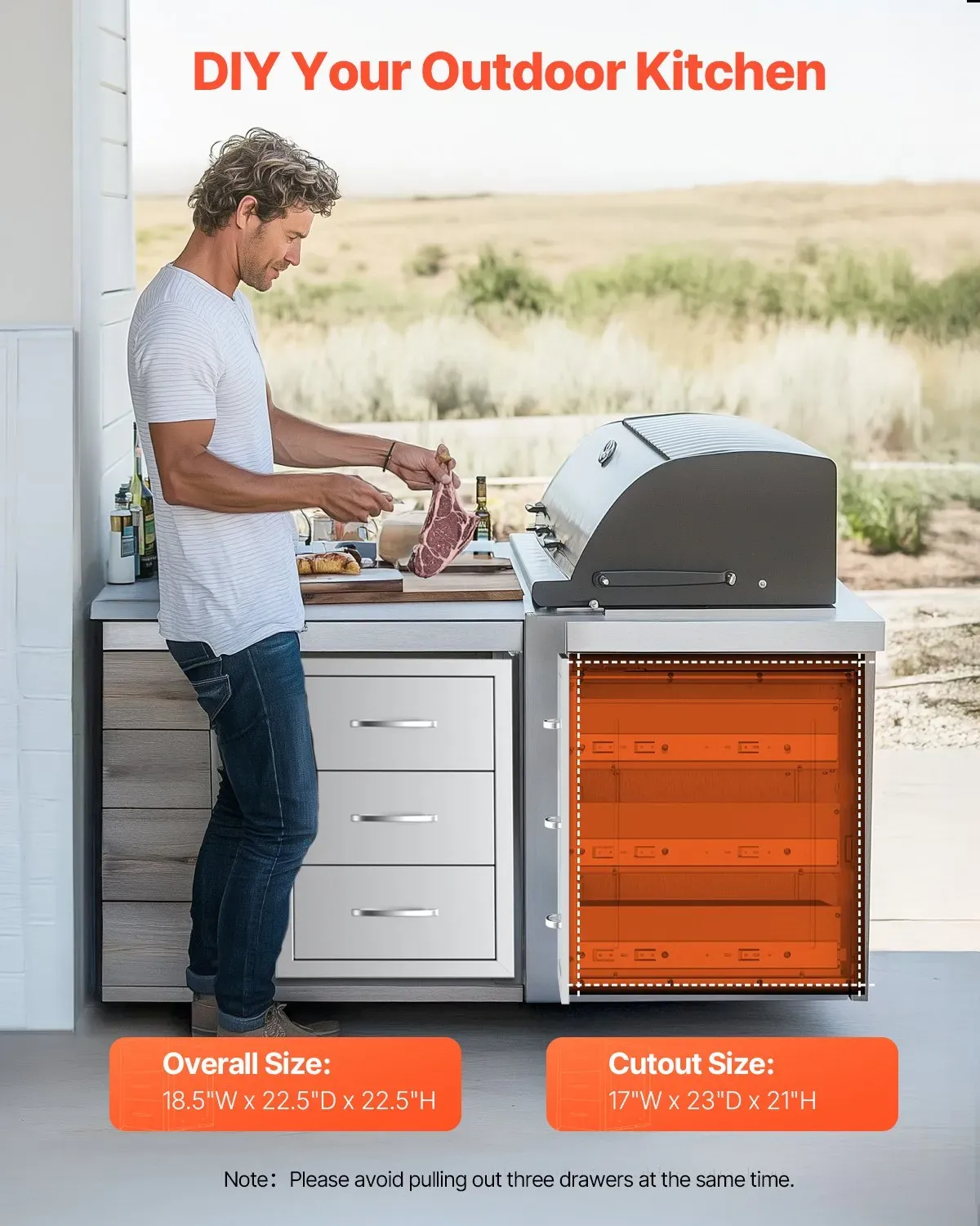 Outdoor Kitchen Drawers Triple BBQ Island  Stainless Steel  Cabinet