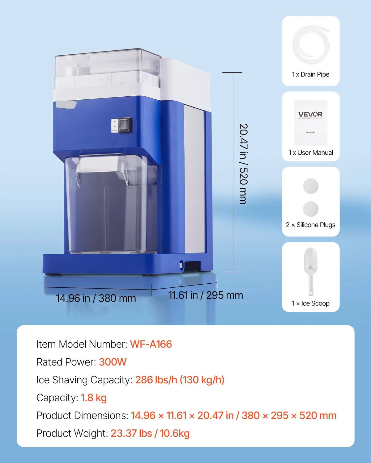 Commercial Ice Shaver Machine 300W Electric Snow Cone Maker