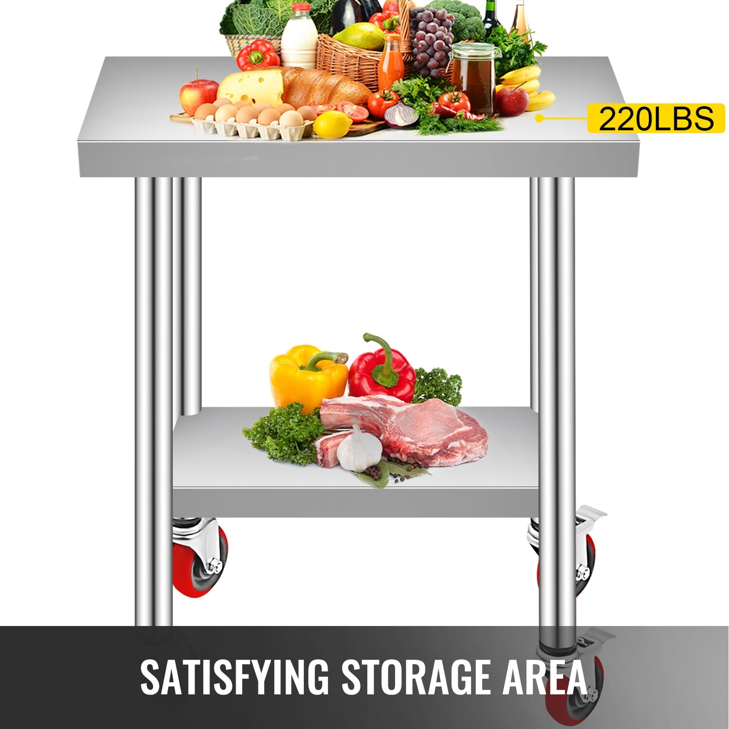 Stainless Steel Work Table 300KG with Wheels