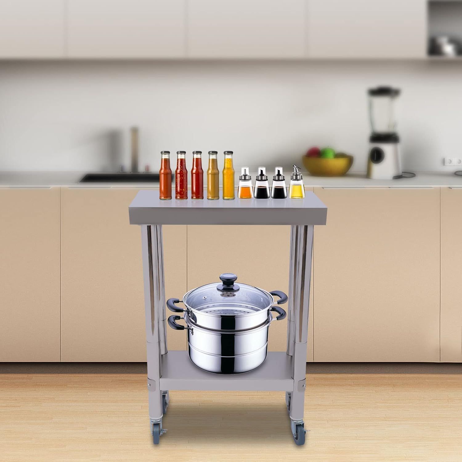 Stainless Steel Work Table 300KG with Wheels