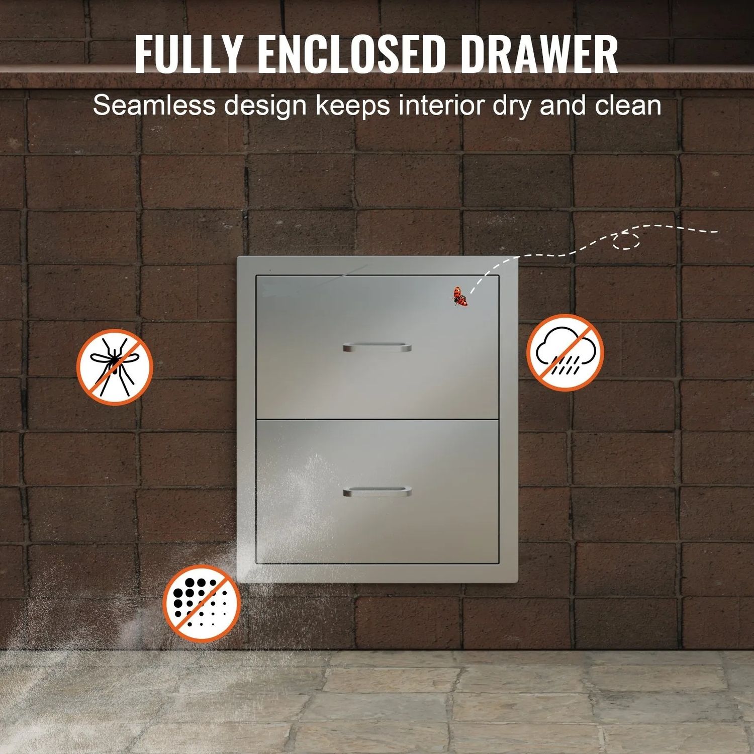 Outdoor Kitchen BBQ Drawers 18 x 20.6 x 12.7 Inch, Stainless Steel Double Drawer Cabinet with Handle for Grill Island