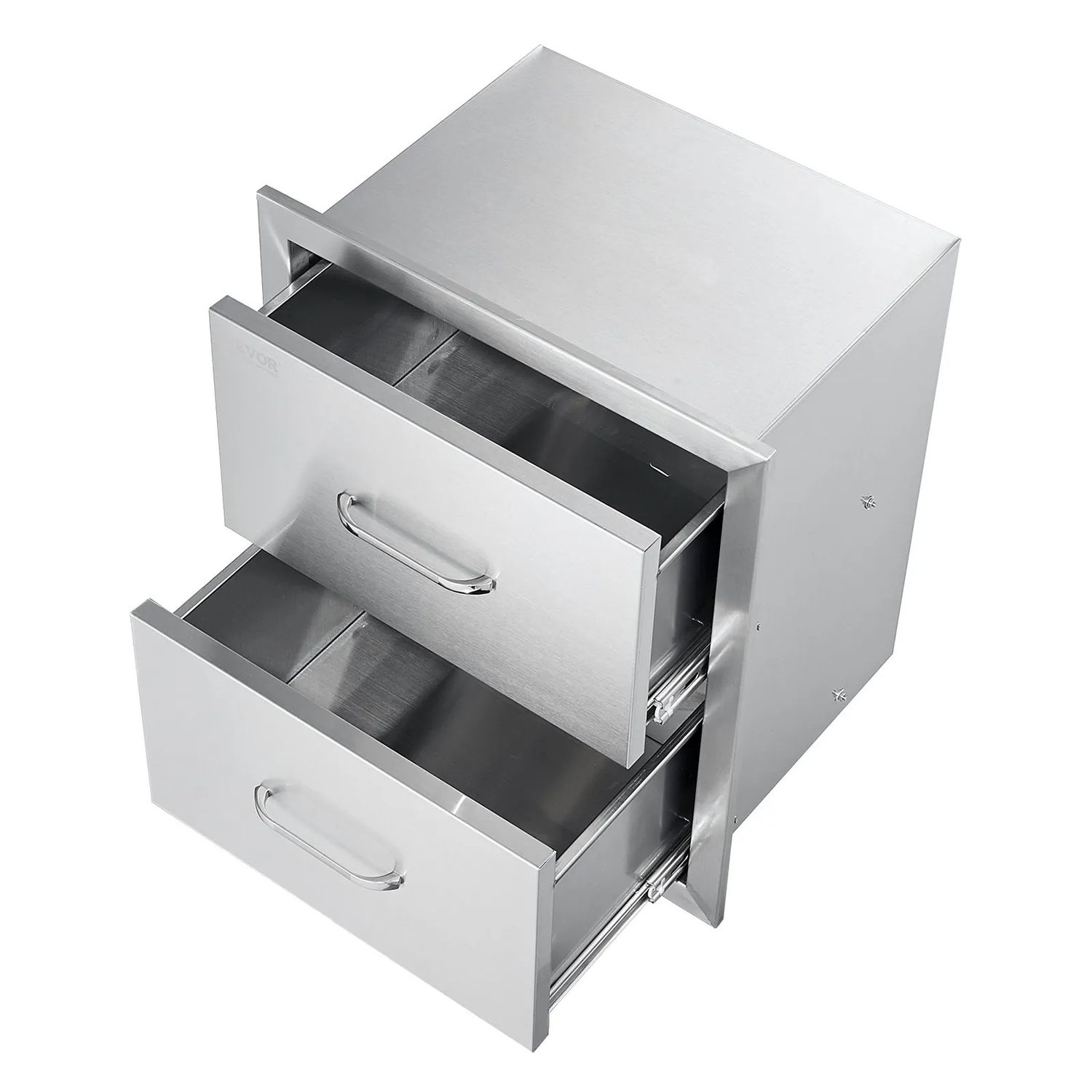 Outdoor Kitchen BBQ Drawers 18 x 20.6 x 12.7 Inch, Stainless Steel Double Drawer Cabinet with Handle for Grill Island