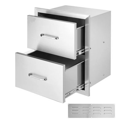 Outdoor Kitchen BBQ Drawers 18 x 20.6 x 12.7 Inch, Stainless Steel Double Drawer Cabinet with Handle for Grill Island