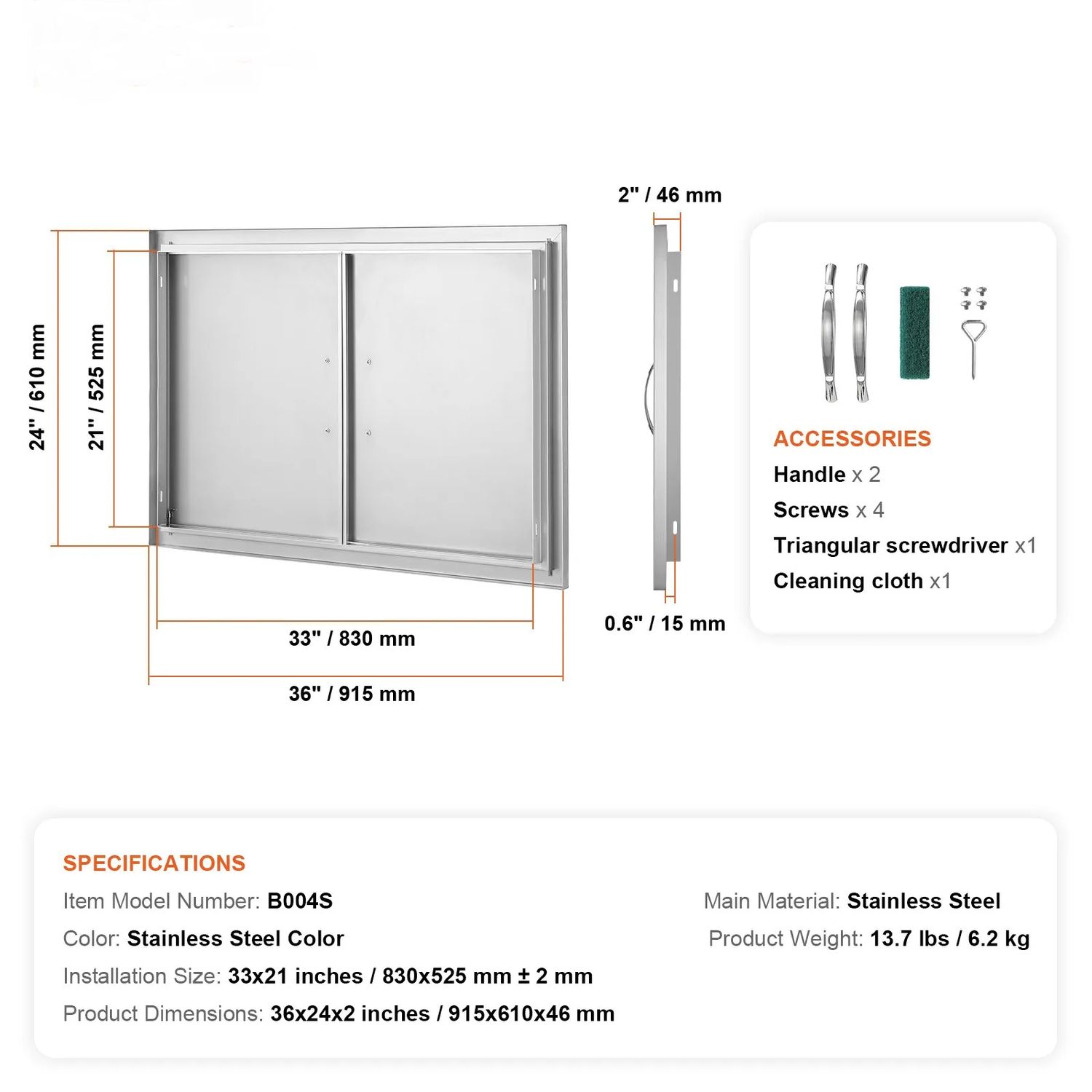 Stainless steel Walled Double Bbq Door Island For Kitchen, 39" x 26"