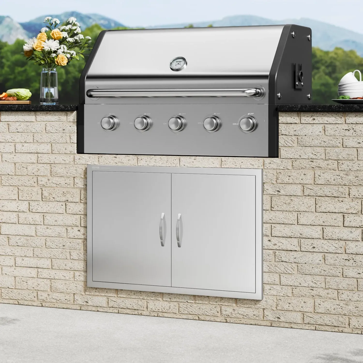 Stainless steel Walled Double Bbq Door Island For Kitchen, 39" x 26"