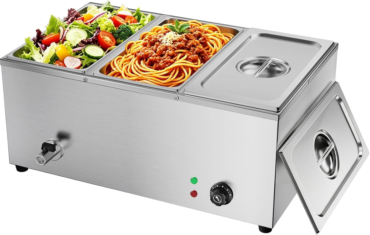 Commercial Bain Marie Food Warmer 1500W Stainless Steel 3 Pan Buffet Steam Table