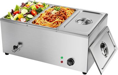 Commercial Bain Marie Food Warmer 1500W Stainless Steel 3 Pan Buffet Steam Table