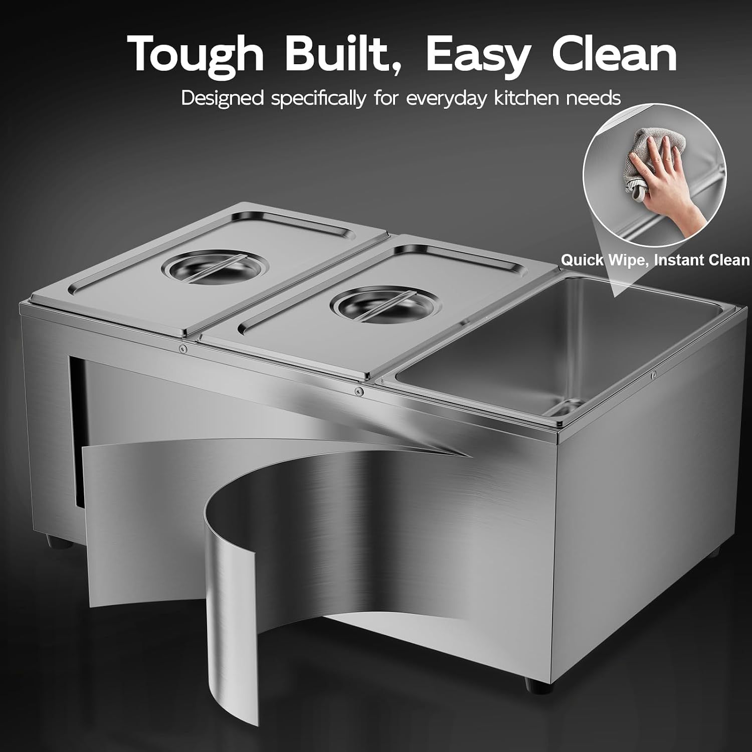 Commercial Bain Marie Food Warmer 1500W Stainless Steel 3 Pan Buffet Steam Table