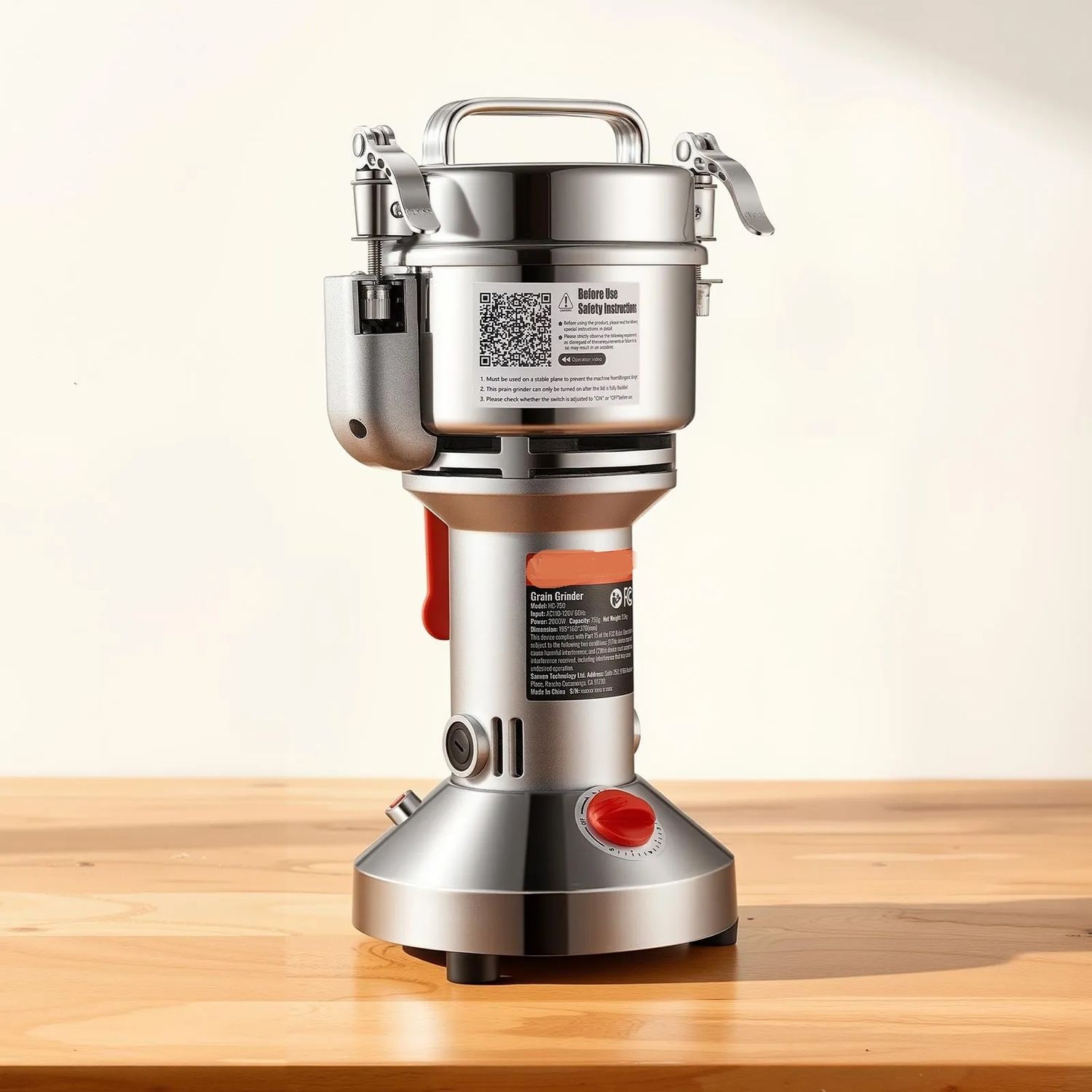 Commercial Grain Mill Grinder 1500W 300g Electric Spice Pulverizer Stainless Steel Powder Machine