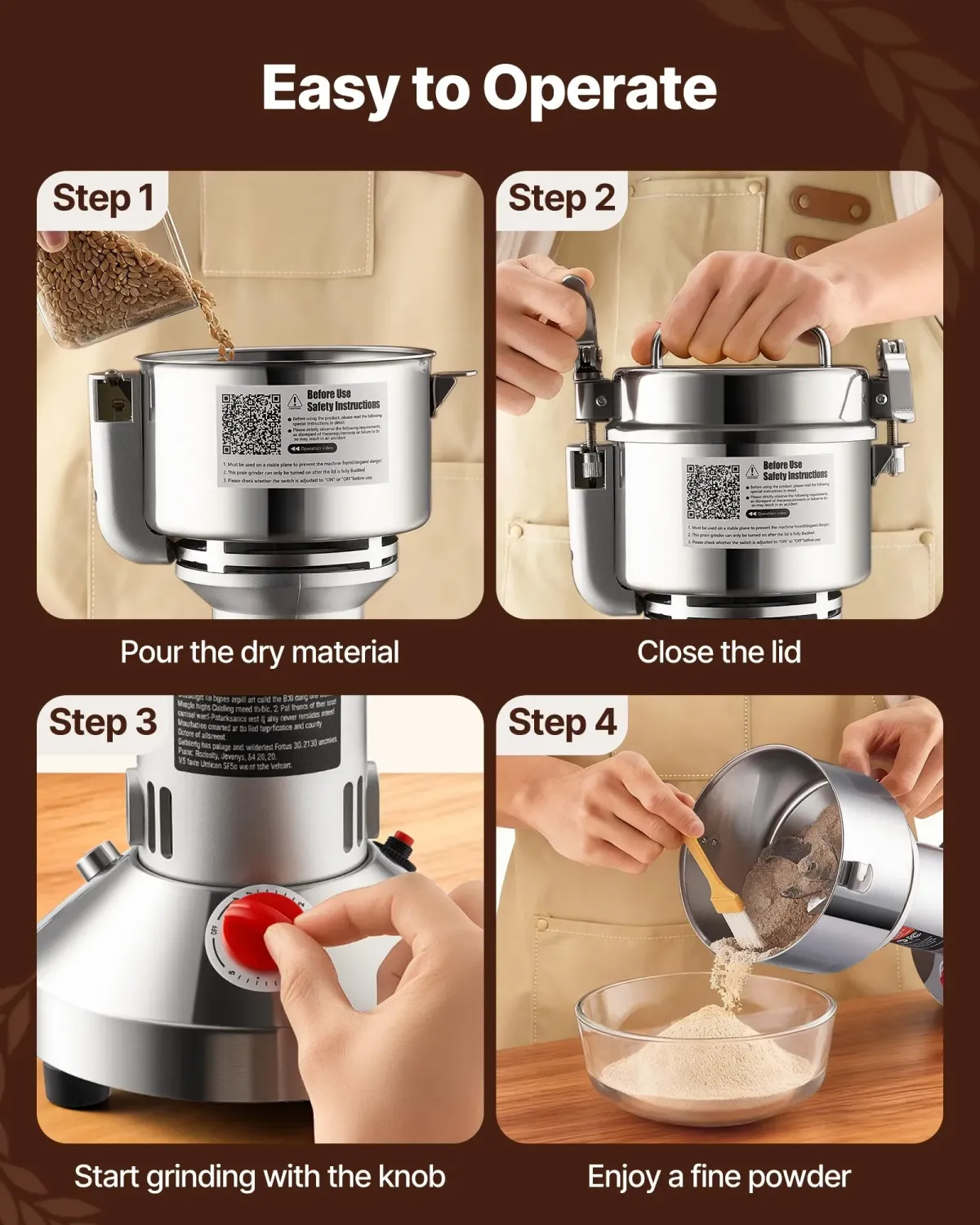 Commercial Grain Mill Grinder 1500W 300g Electric Spice Pulverizer Stainless Steel Powder Machine