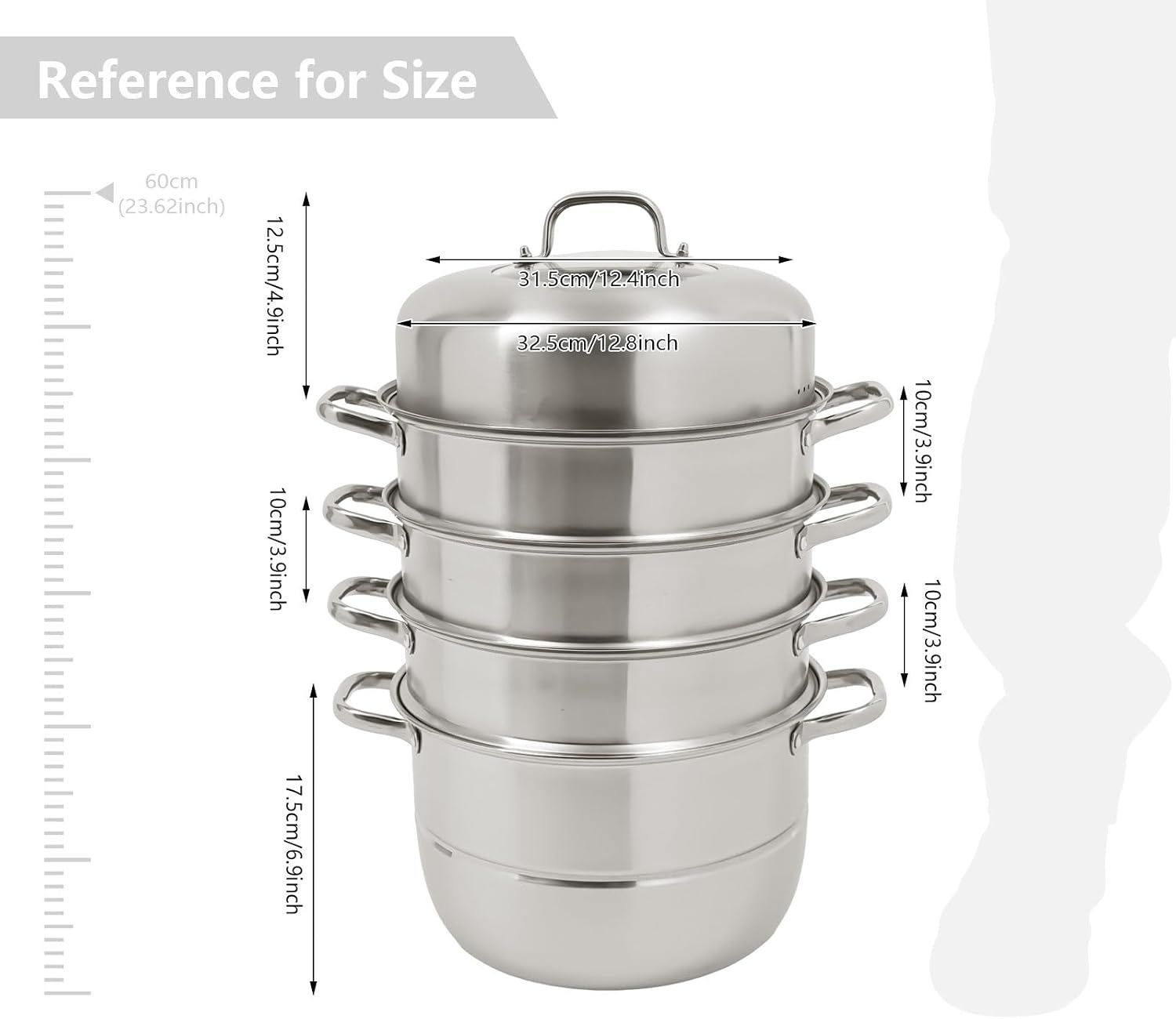 5-tier steamer made of 304 stainless steel, diameter 32 cm