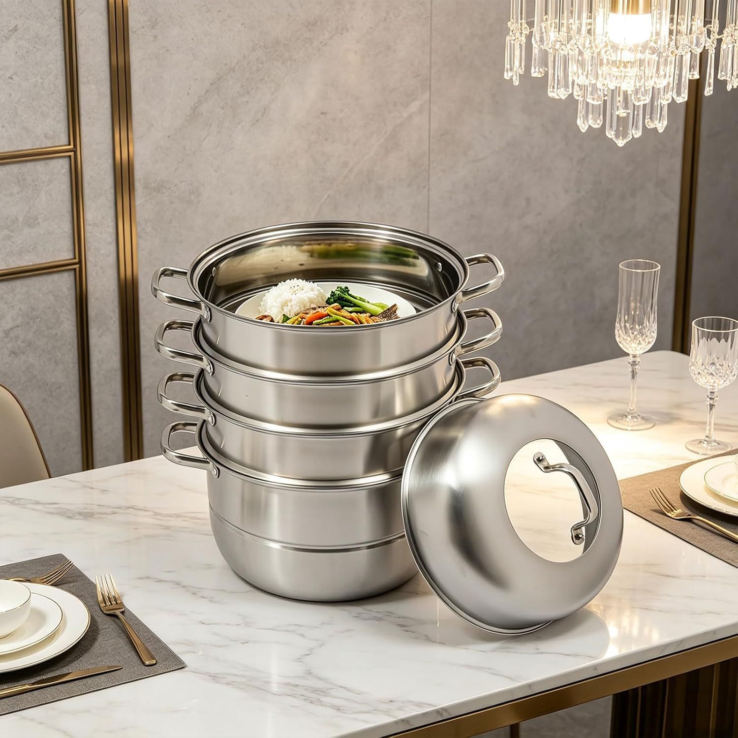 5-tier steamer made of 304 stainless steel, diameter 32 cm