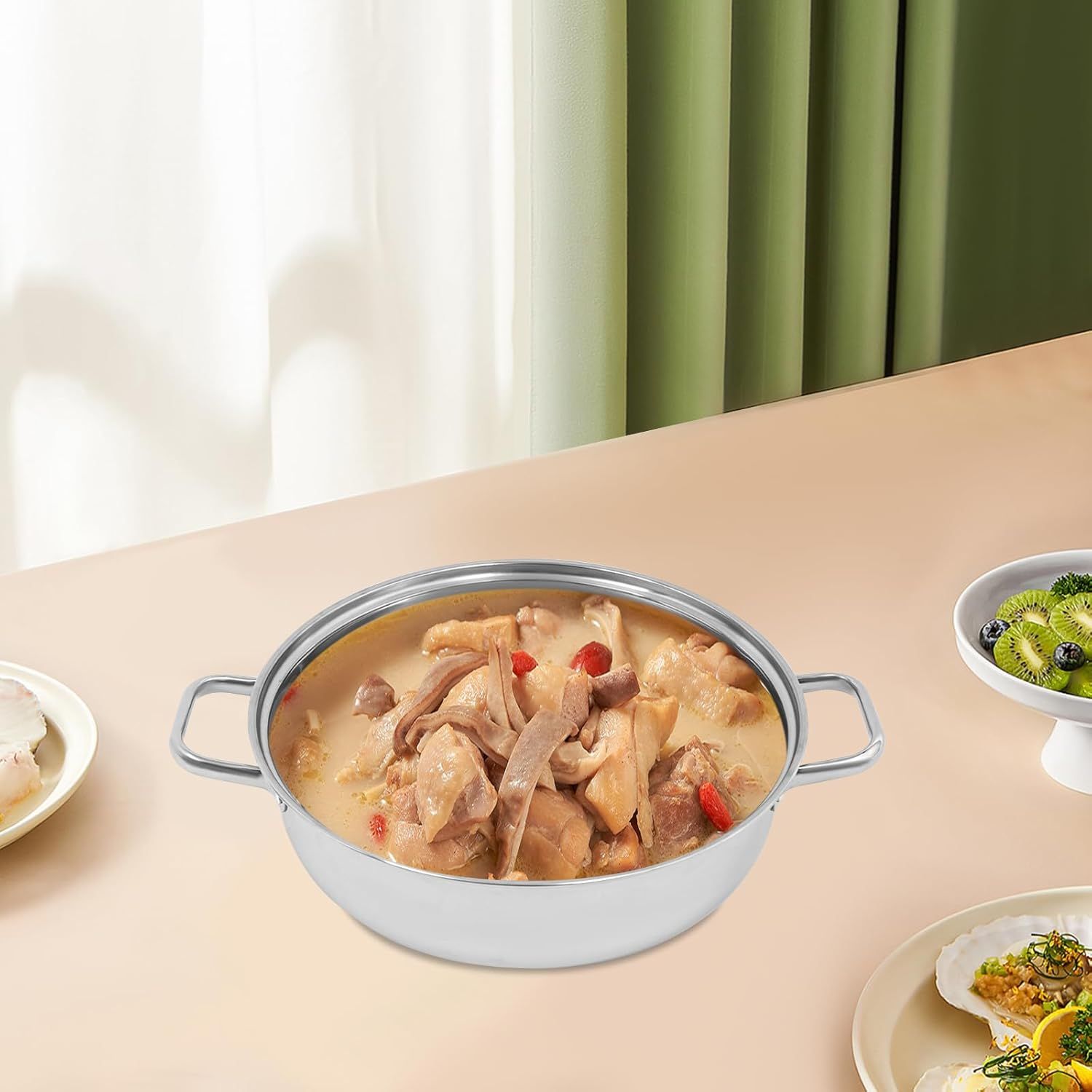 32cm 5-Tier Stainless Steel Steamer Pot with Glass Lid, Multi-Layer Steam Cooker