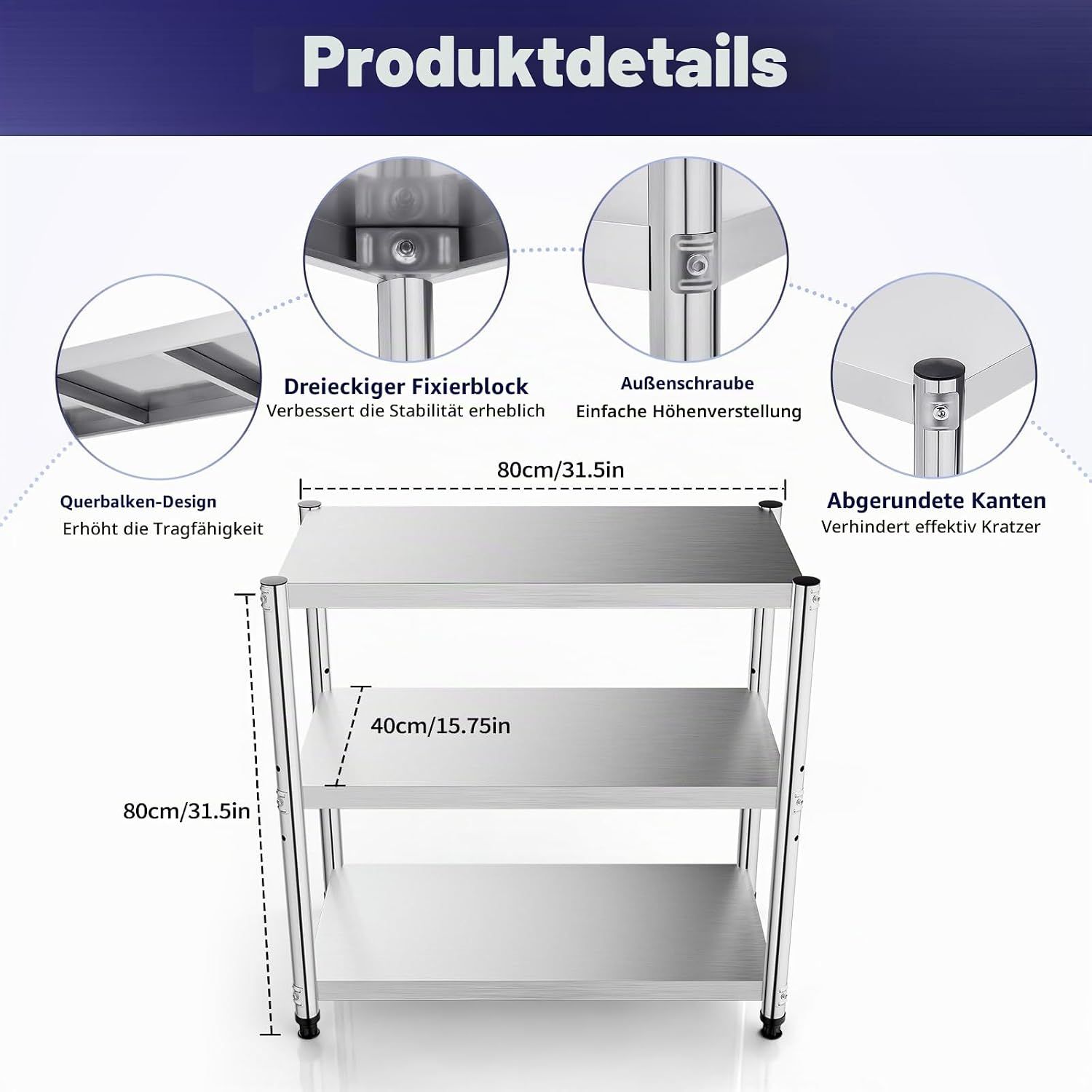 Stainless Steel Table 3 Tier Kitchen Work Bench