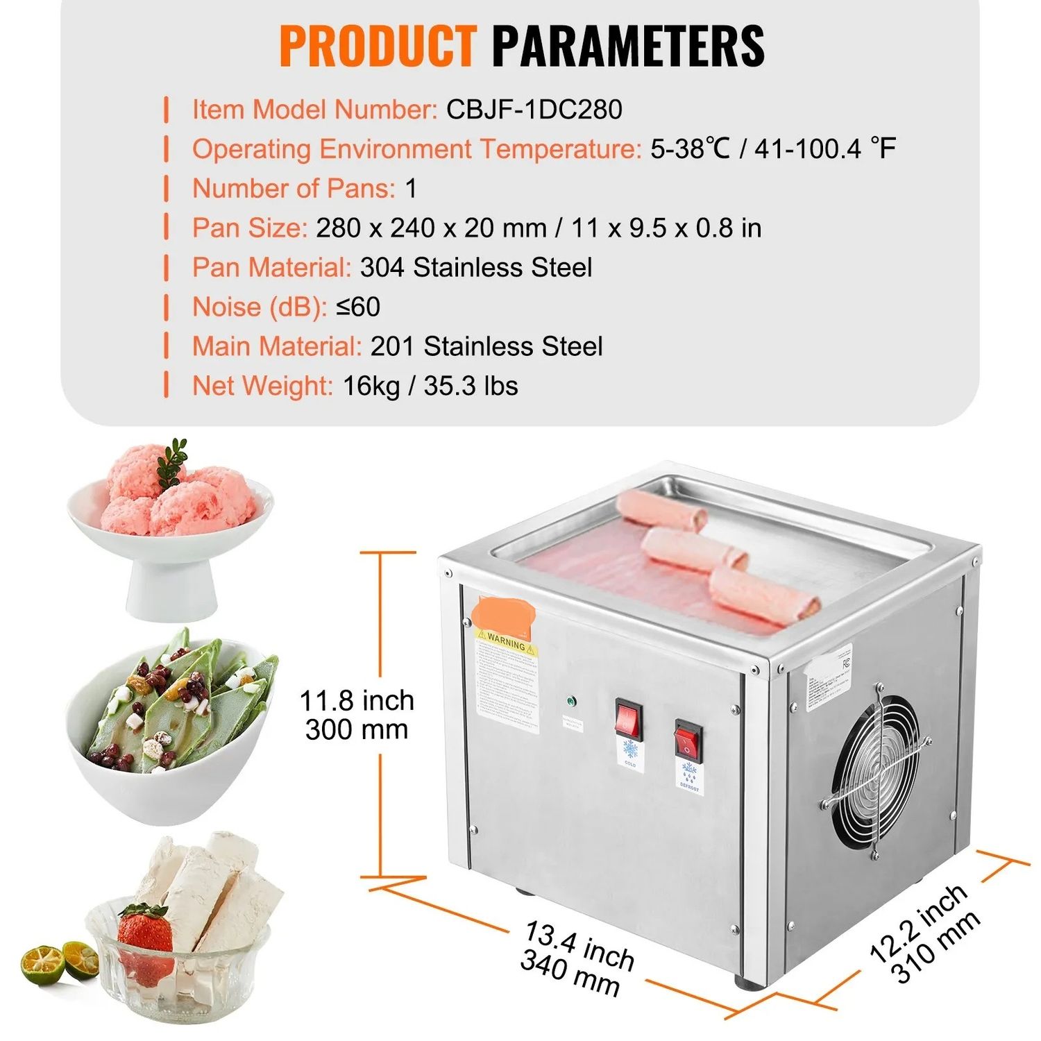Fried Ice Cream Roll Machine Stainless Steel Maker