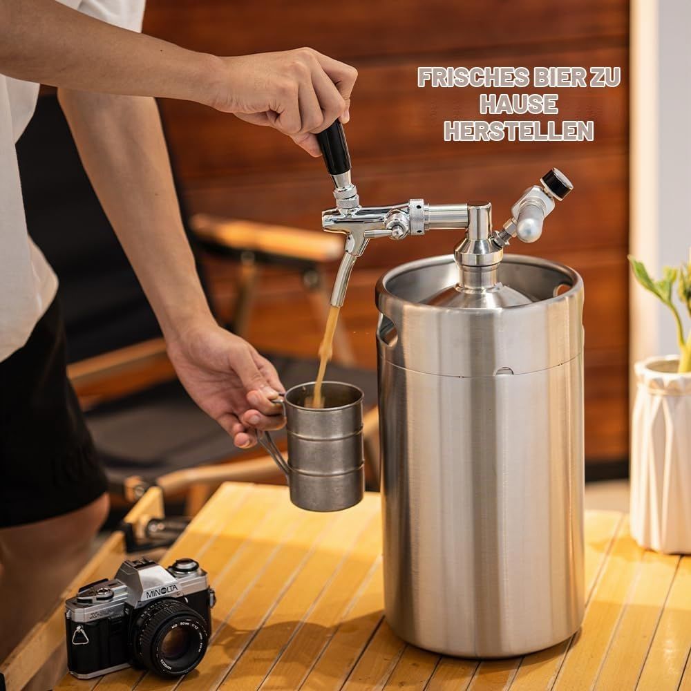 Stainless Steel 8L Mini Beer Keg with Adjustable Tap &amp; CO₂ System