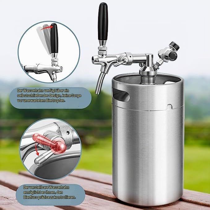 Stainless Steel 8L Mini Beer Keg with Adjustable Tap &amp; CO₂ System