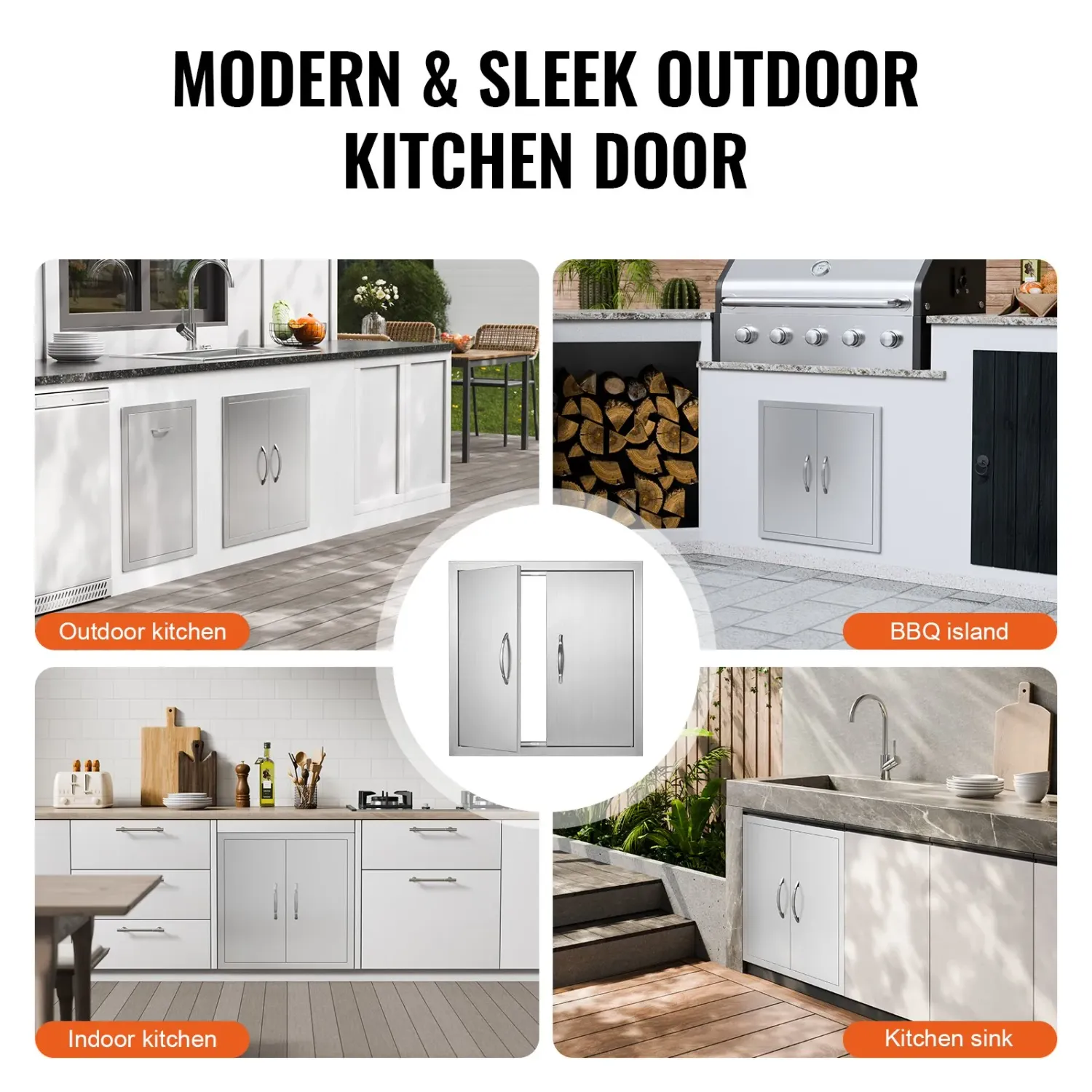 BBQ Access Door 24 x 24inch, Double Stainless Steel Outdoor Kitchen Cabinet Door